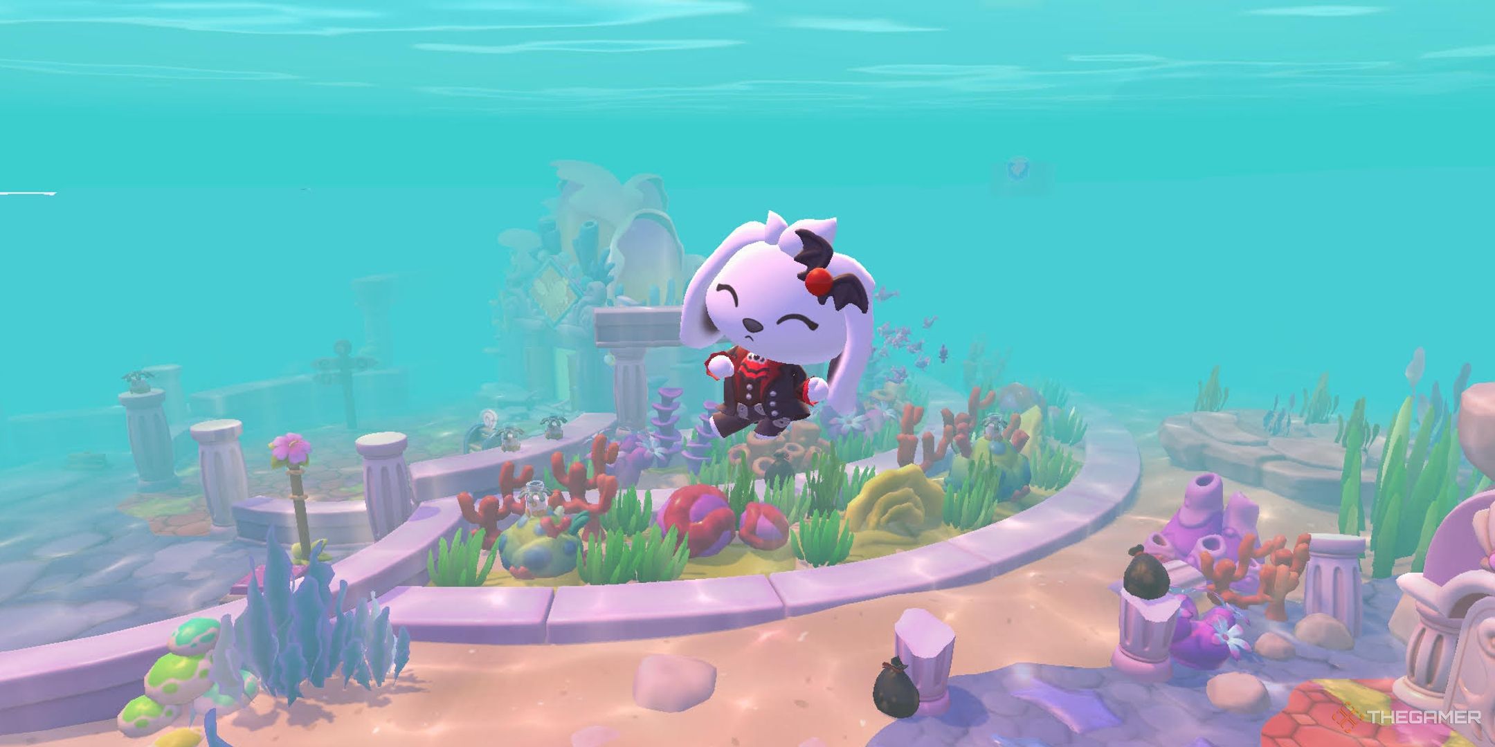 A player dancing underwater.