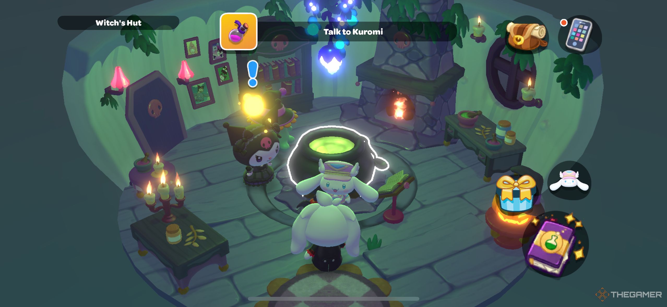 A player inside the potion making hut in Hello Kitty Island Adventure.