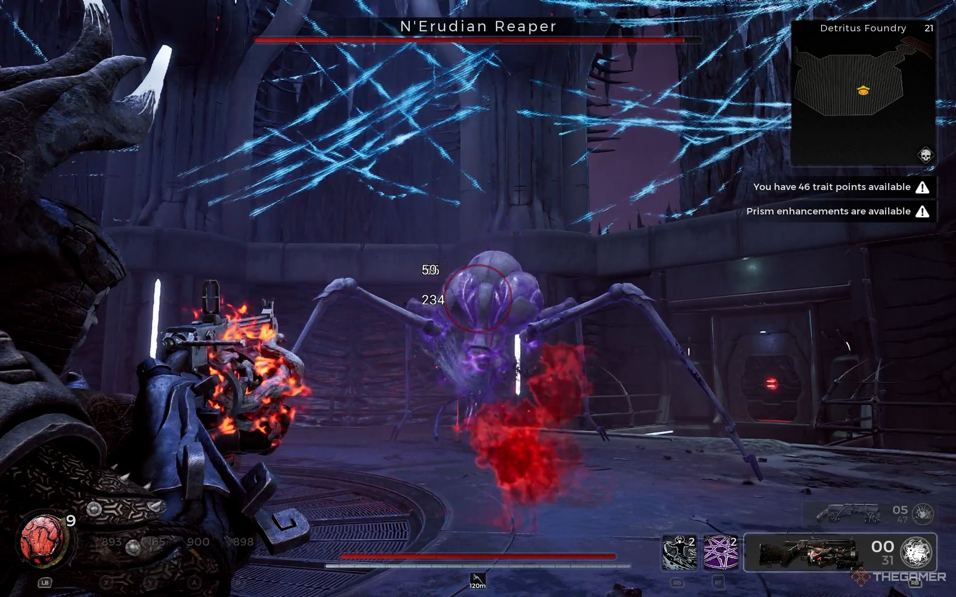 A player using Sporeshot to beat N&rsquo;Erudian Reaper Boss in Remnant 2