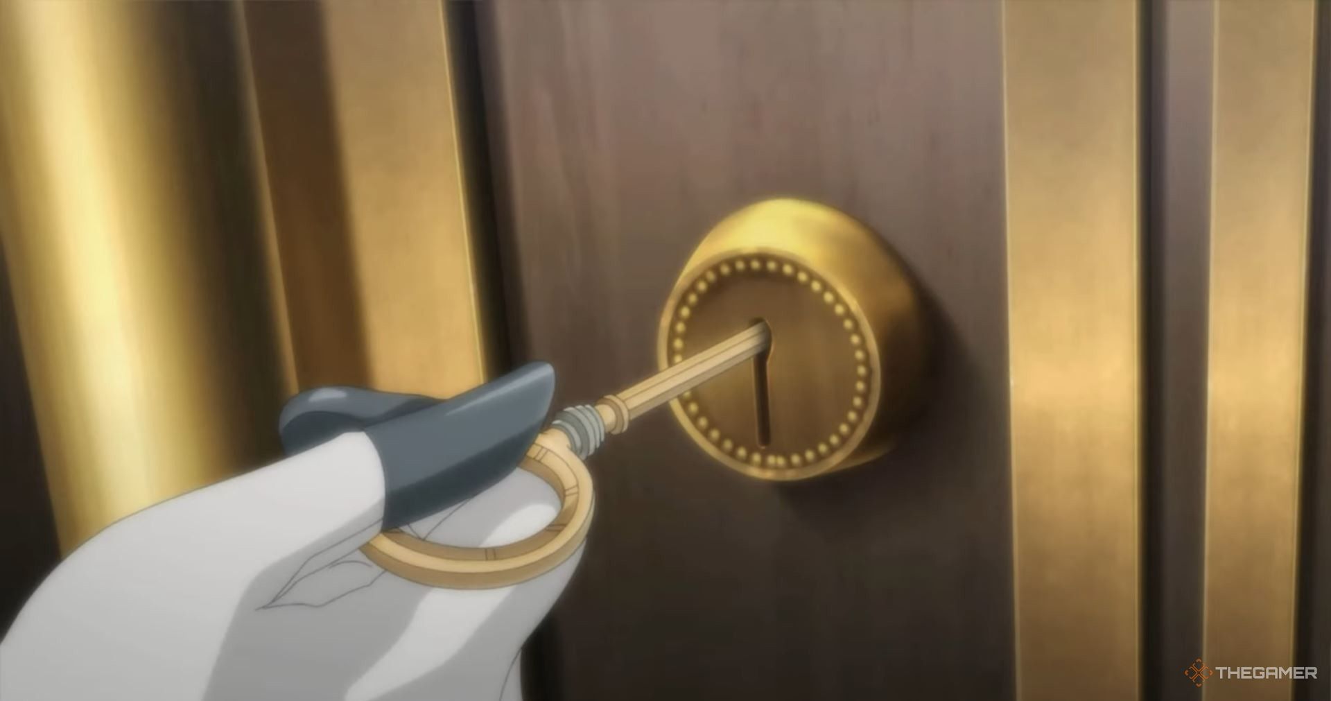 Aigis در حال قفل کردن Iwatodai Dorm در پایان اپیزود بارگذاری مجدد Persona 3 Aigis.