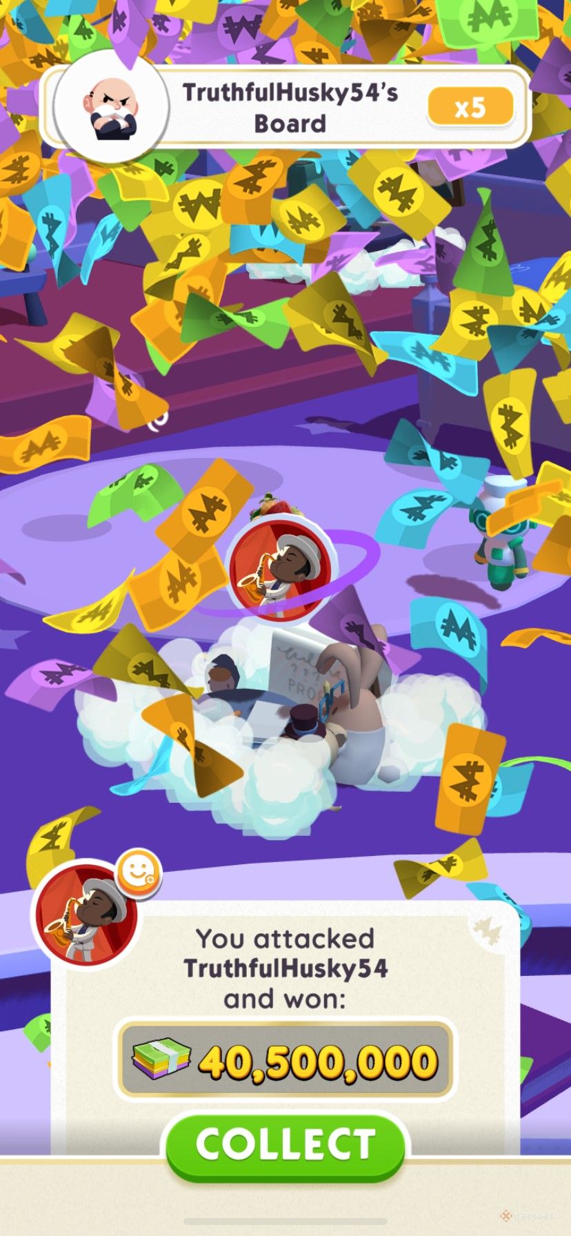 حمله به صفحه بازی Monopoly Go بازیکن دیگری در طول مسابقات Fright Frosters.