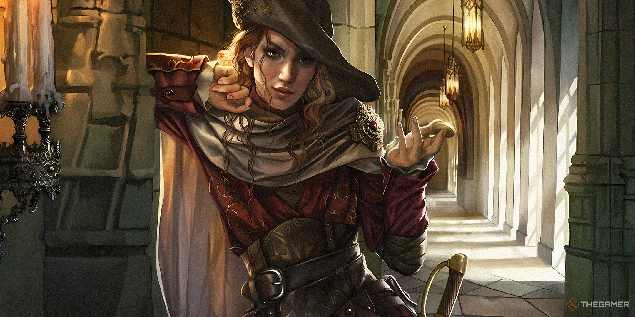 Ballot Broker by Magali Villeneuve, showing a rogue stood in a long corridor.