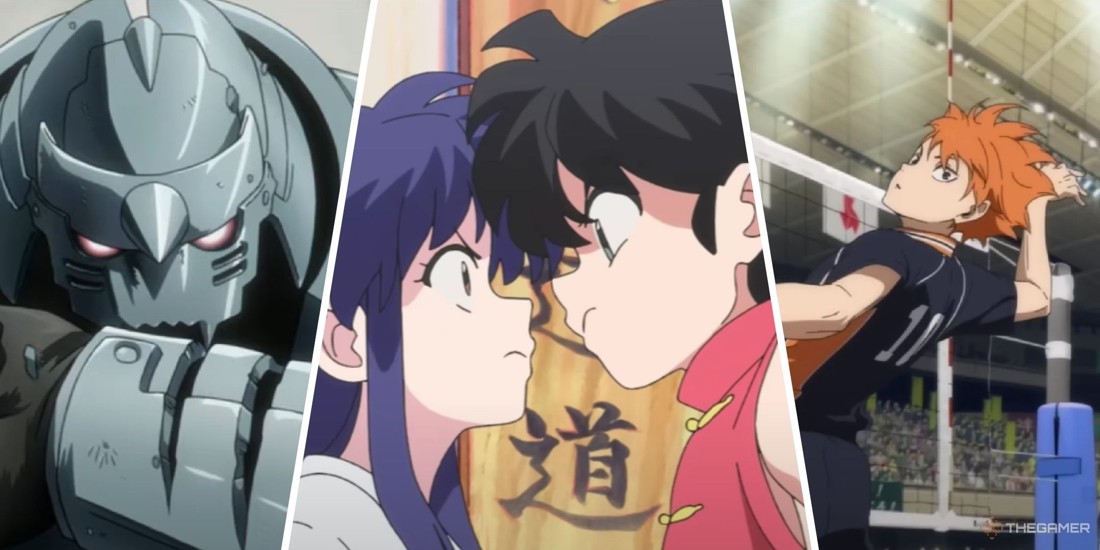 Collage showing images from Full Metal Alchemist, Ranma and Haikyu.