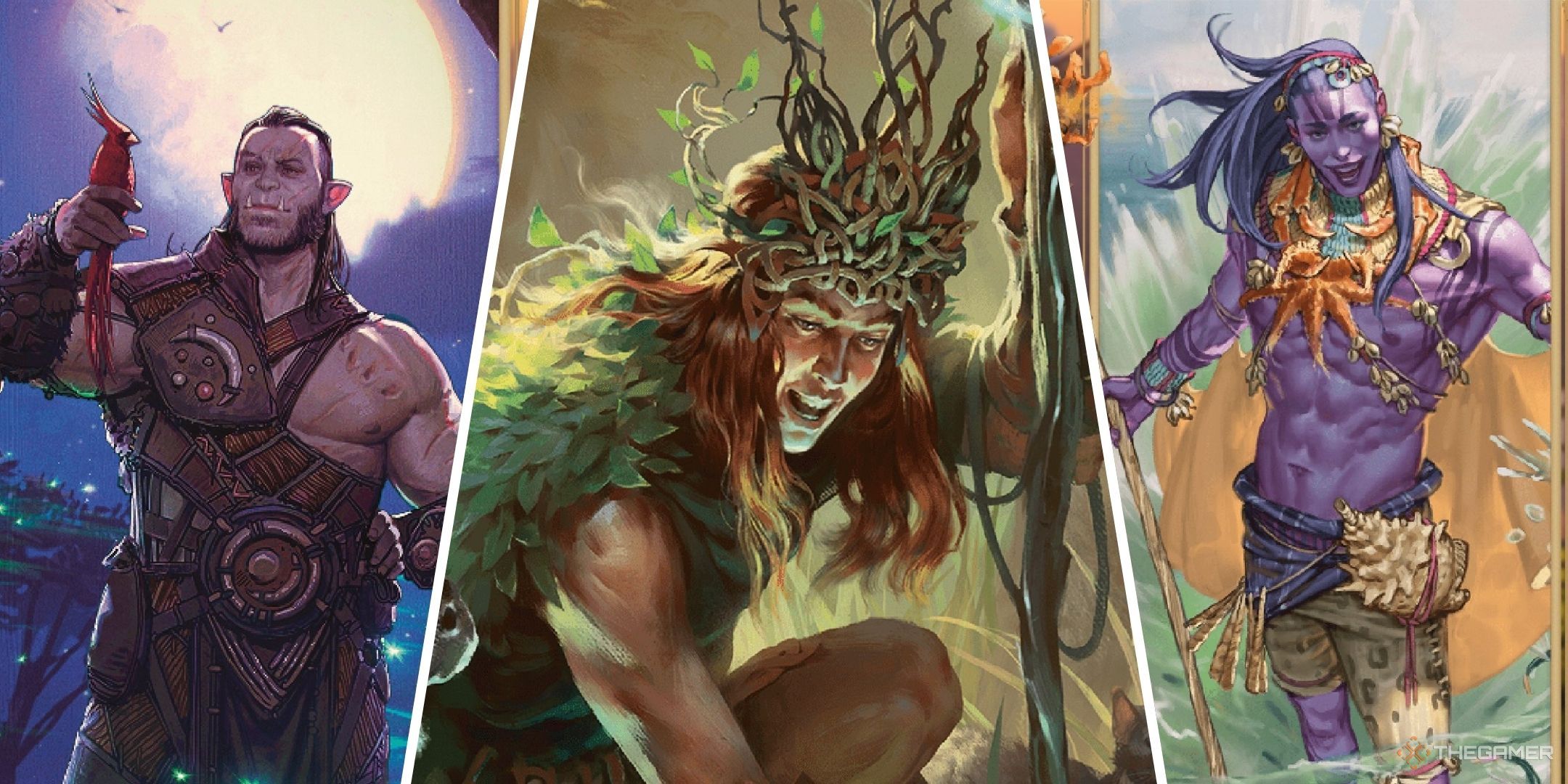 Dungeons & Dragons image showing an orc, human, and aasimar druids.