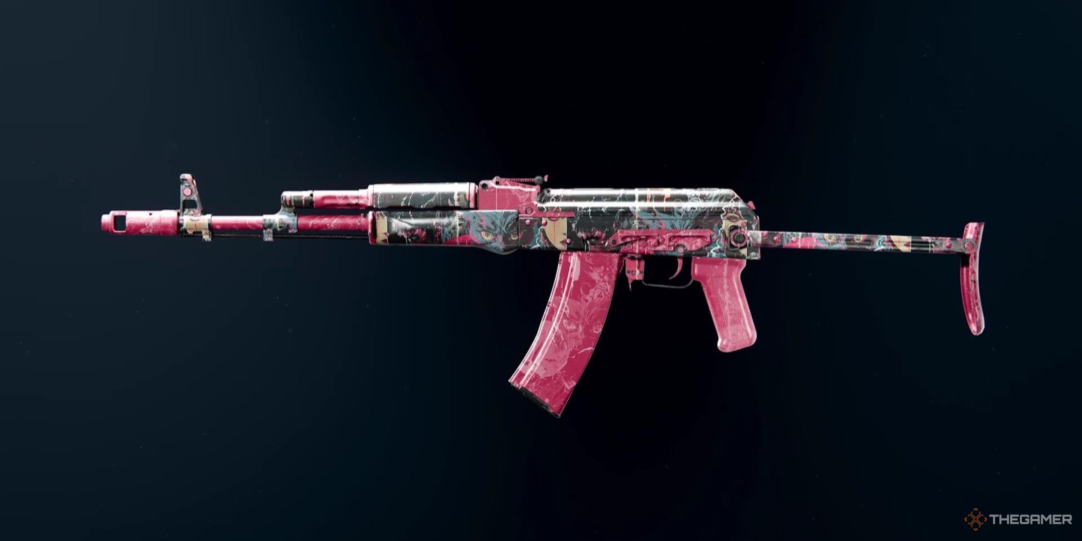 The AK-74 stands against a dark background with a bright pink skin equipped in Call of Duty: Black Ops 6.