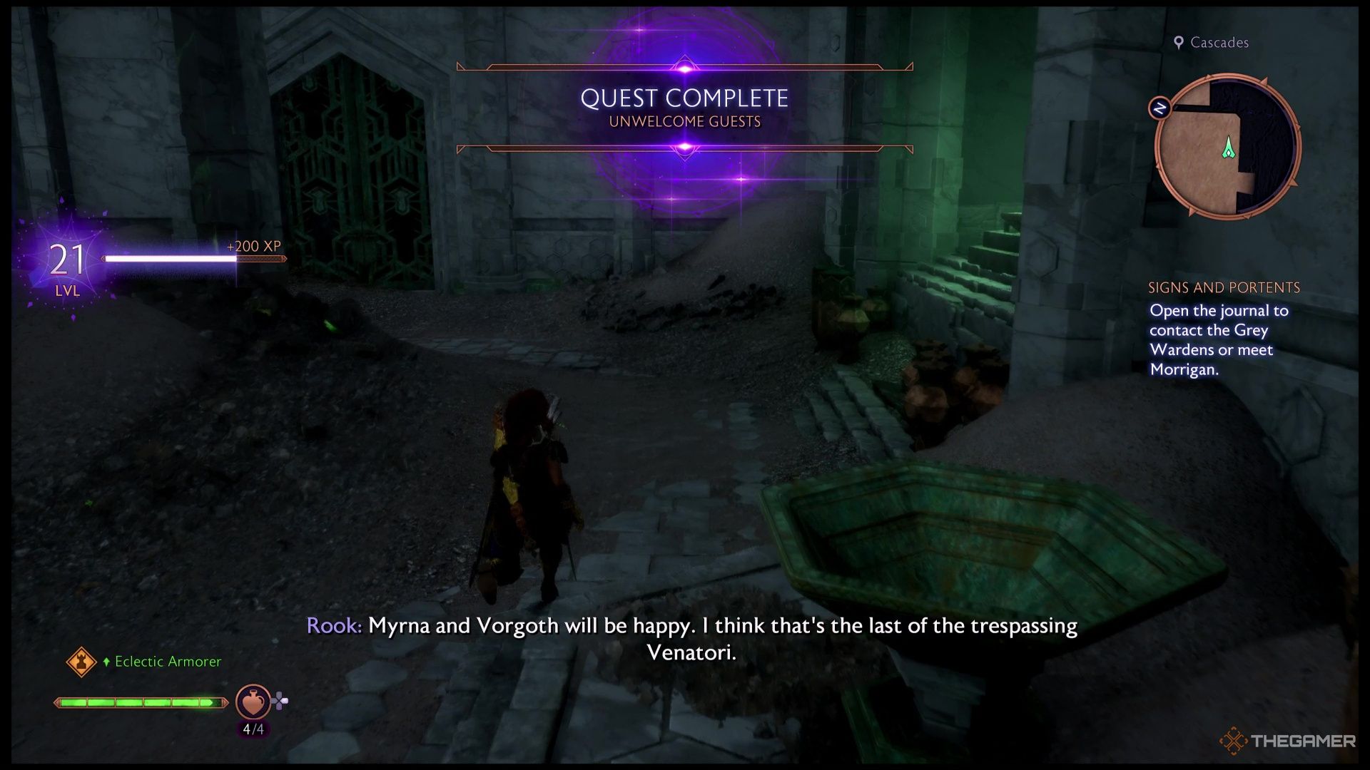 Rook completes Unwelcome Guests and receives Rewards in Dragon Age: The Veilguard.