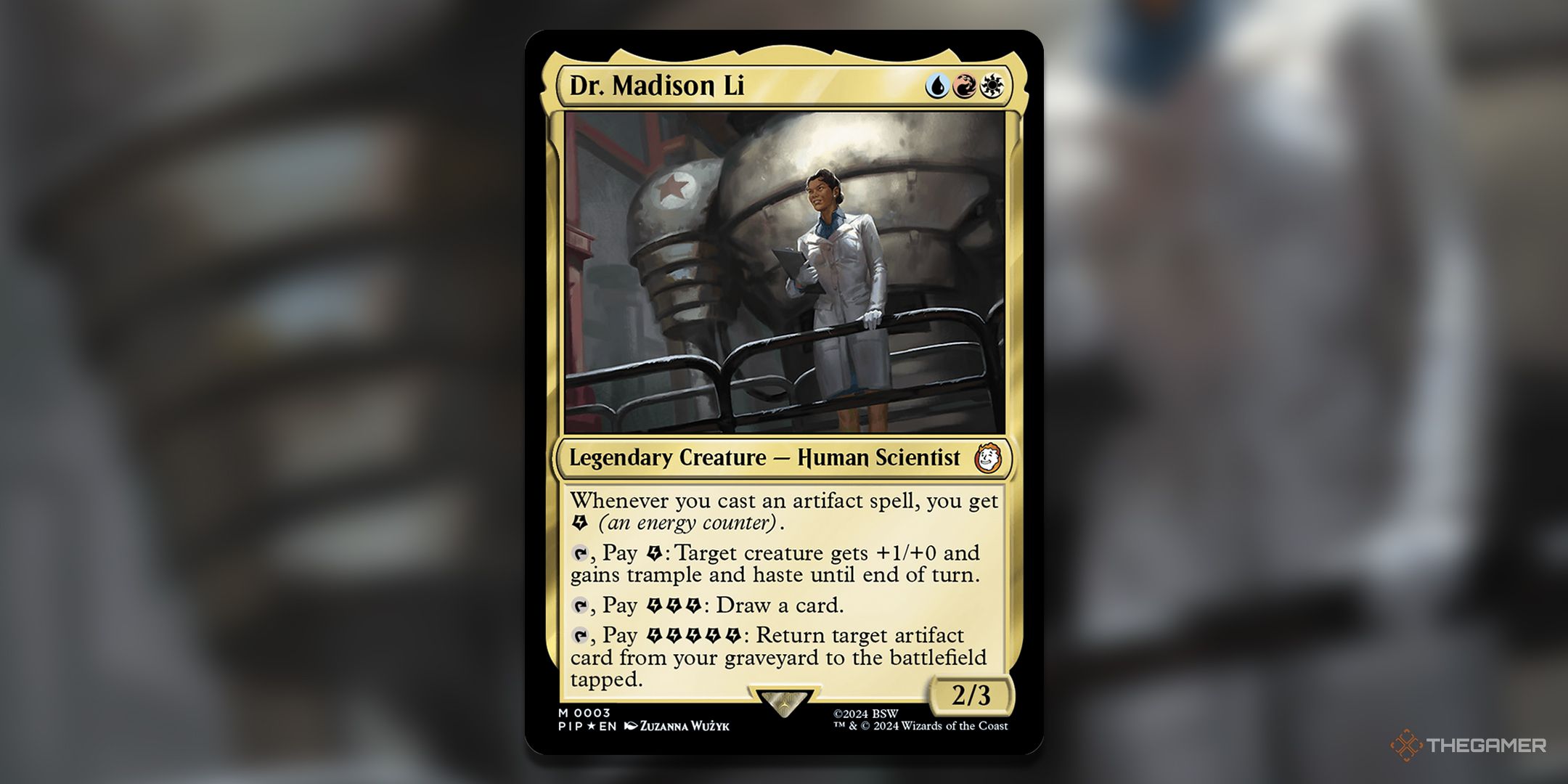 Dr. Madison Li MTG is a card with art in the background.