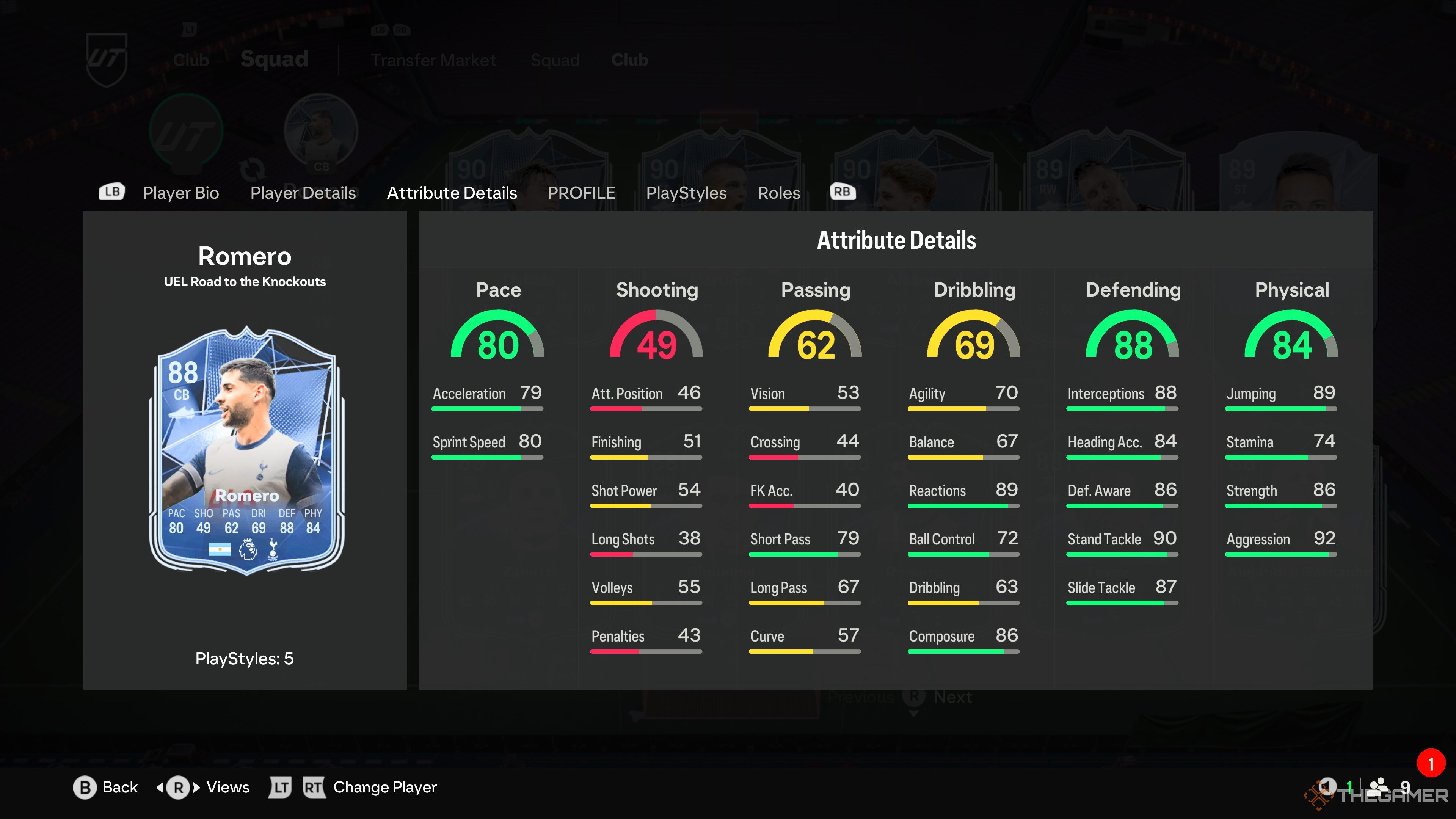 Cristian Romero's card attributes in EA Sports FC 25.