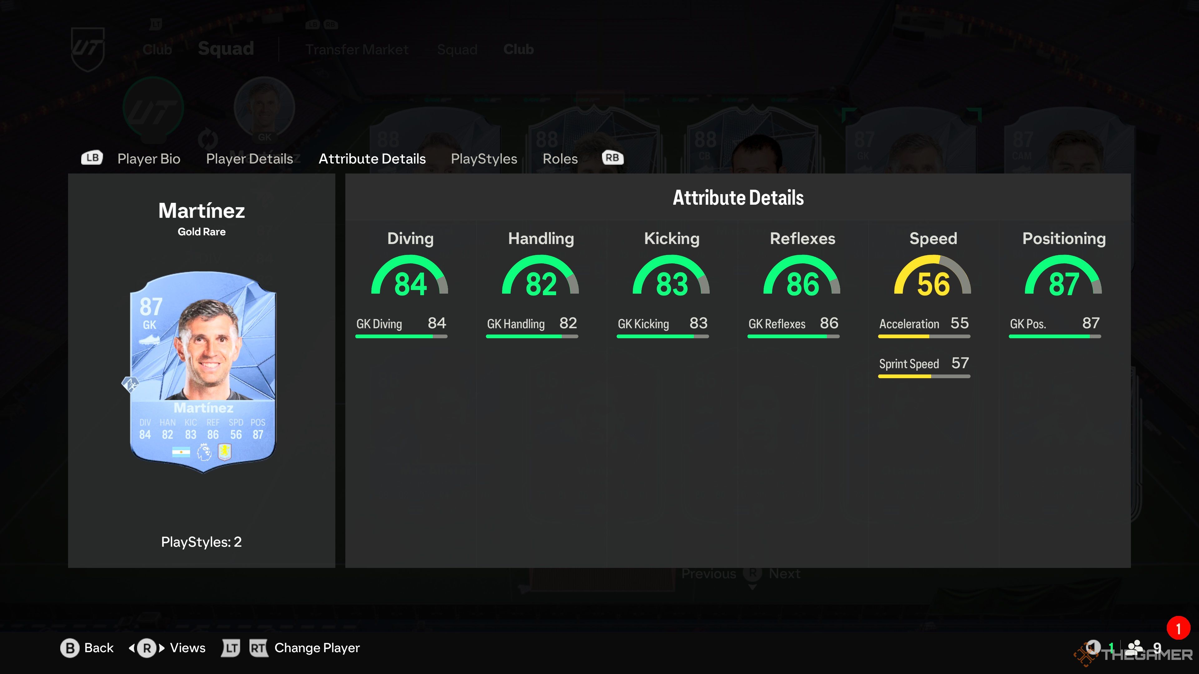 Emi Martinez's card attributes in EA Sports FC 25.