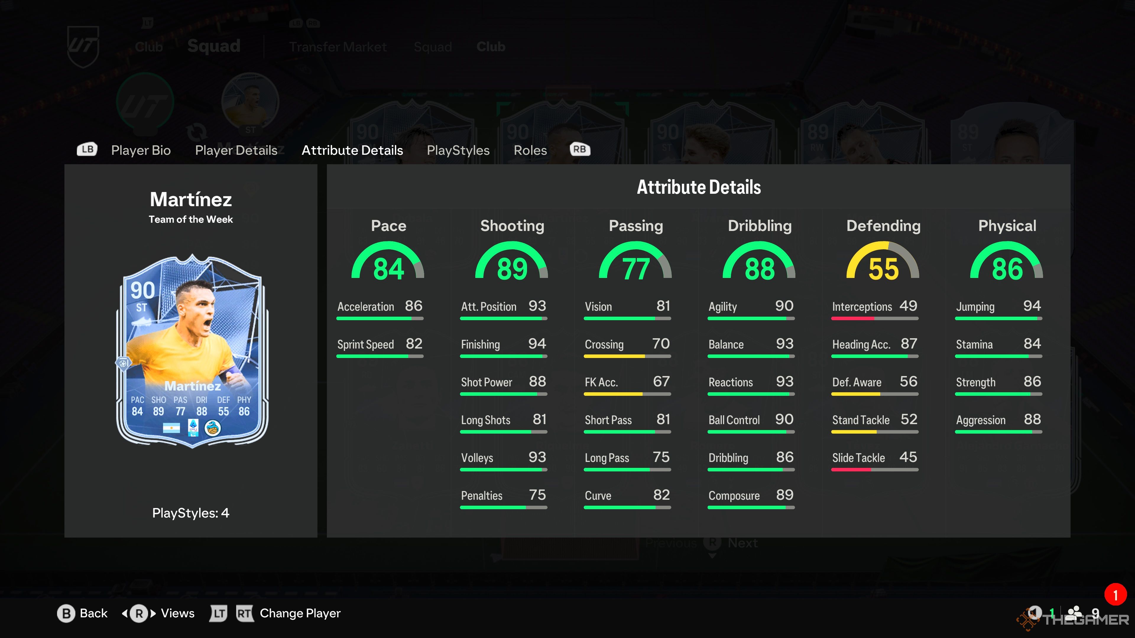 Lautaro Martinez's card attributes in EA Sports FC 25.