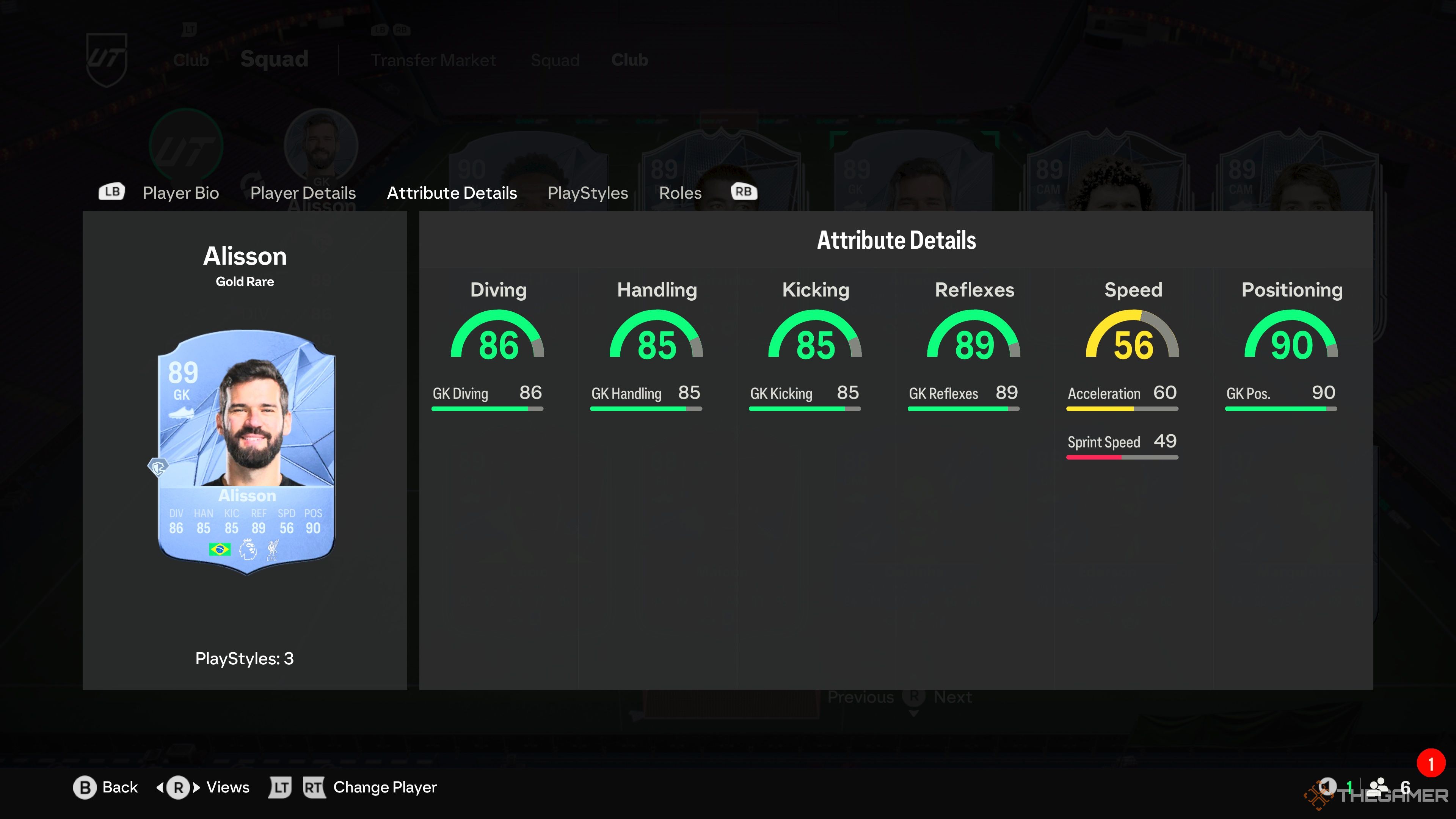 Alisson's card attributes in EA Sports FC 25.