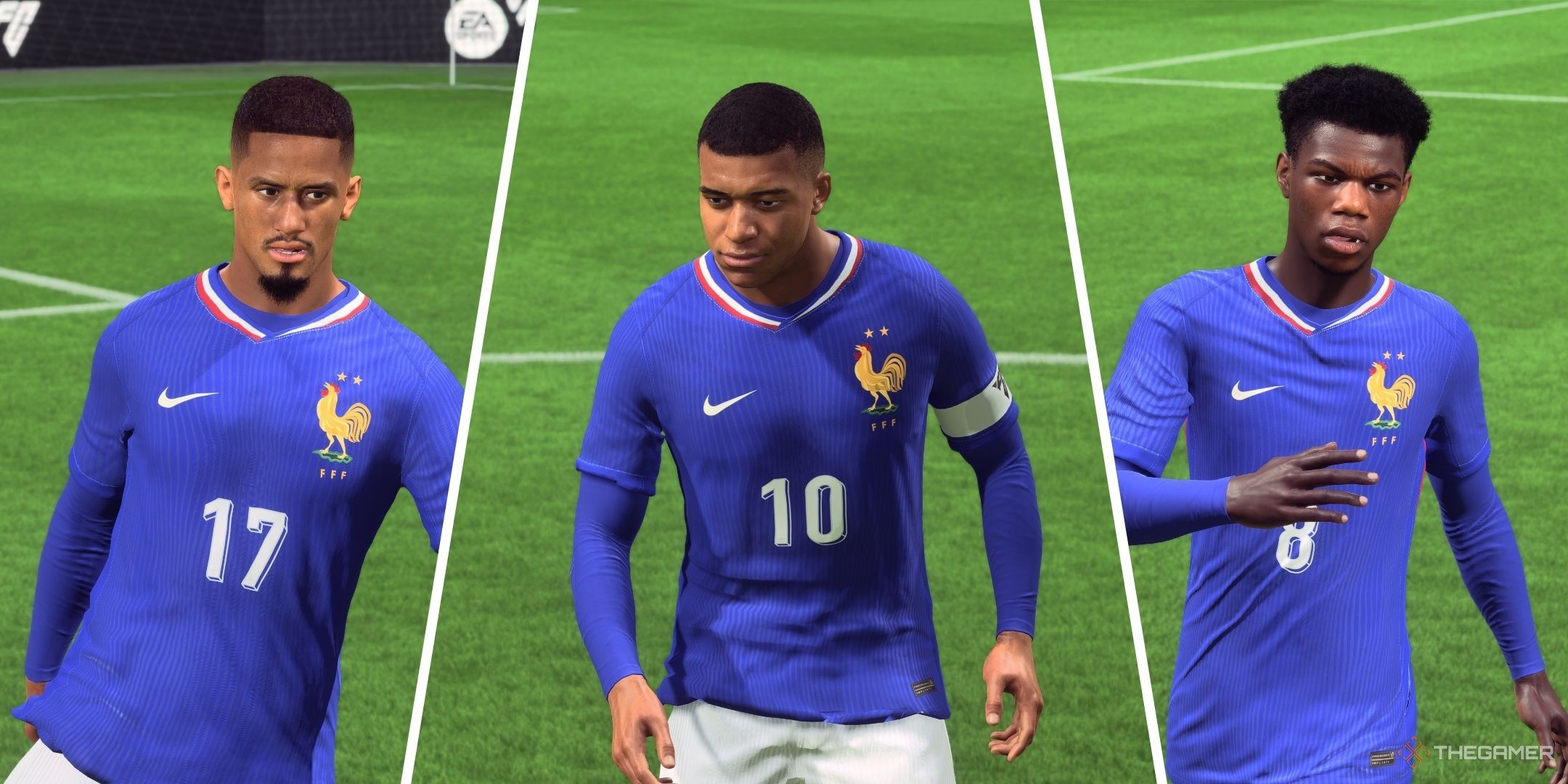 A shared image of William Saliba, Kylian Mbappe and Aurelien Tchouameni in EA Sports FC 25.