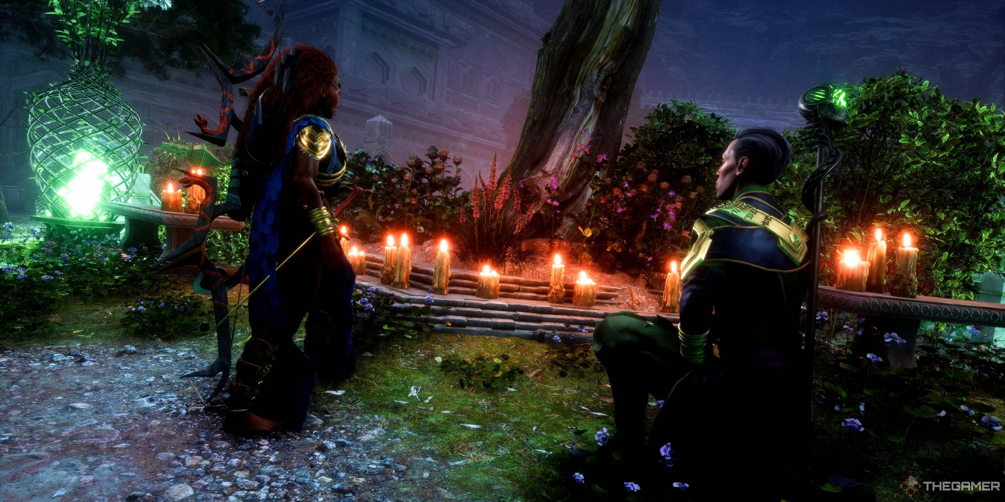 Emmrich and Rook in front of a grave in Dragon Age The Veilguard