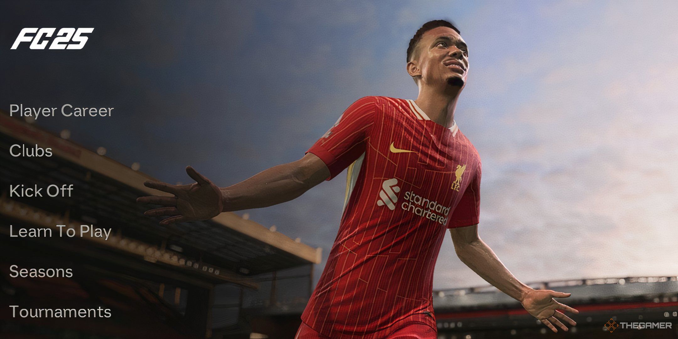 Trent Alexander-Arnold celebrating after a free-kick goal in EA Sports FC 25.