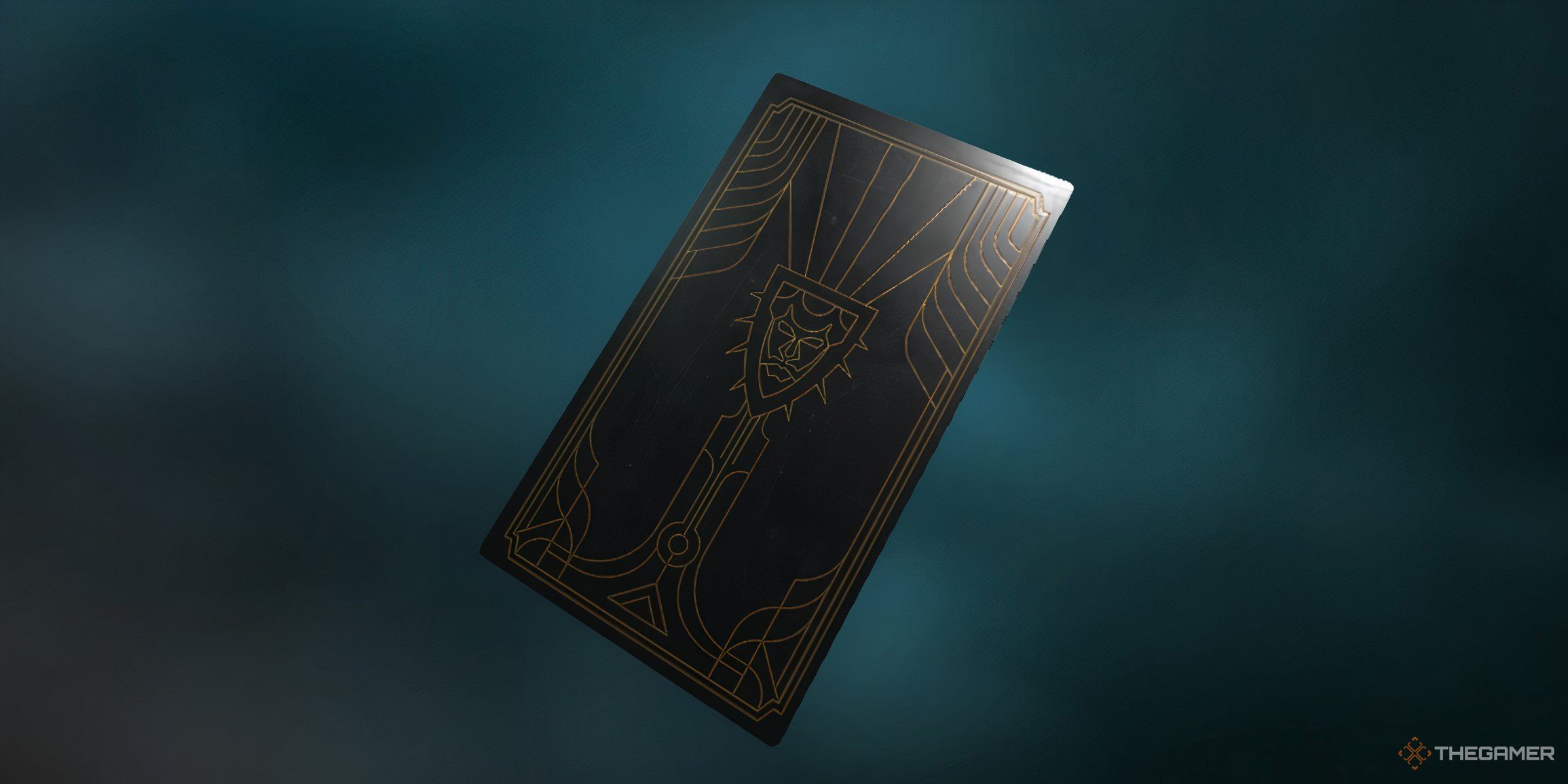 Close up image of the back of an Ascension Card showing an intricate gold and black design in Unknown 9: Awakening.