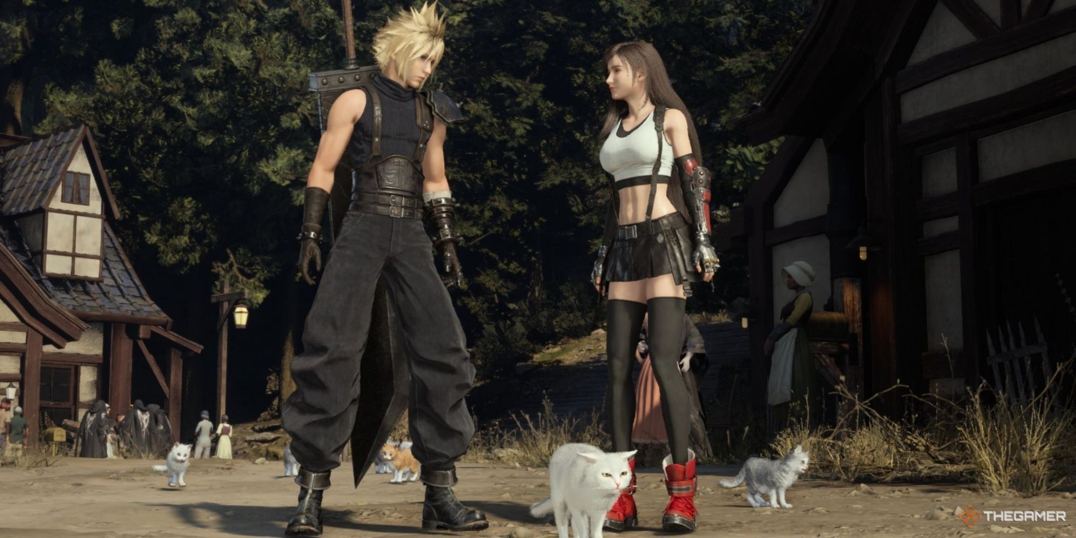 Final Fantasy 7 Rebirth Chapter 11 Cloud and Tifa stand behind Fluffly large