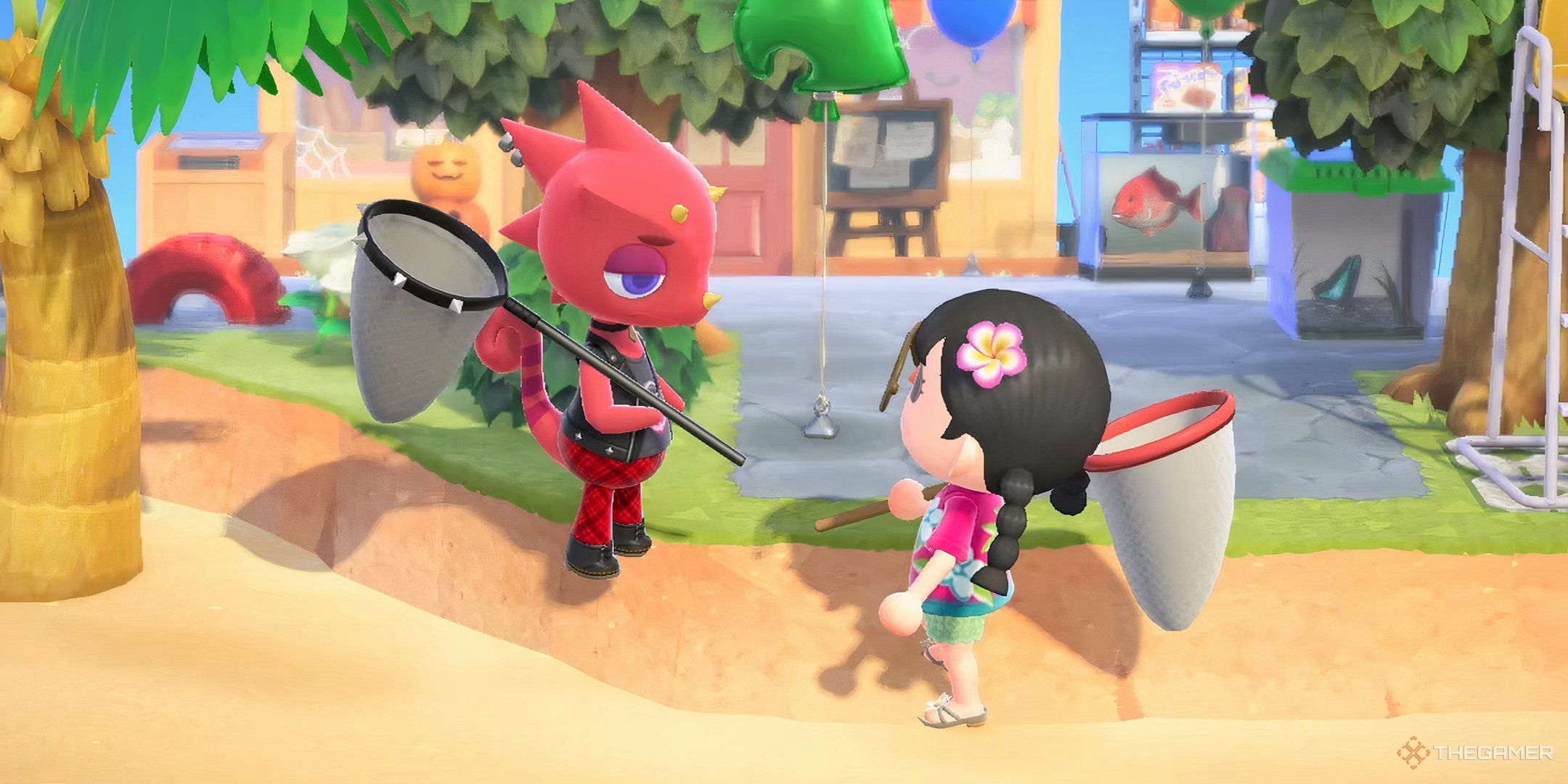 Flick talking to a villager to buy the rarest bugs in Animal Crossing New Horizons.