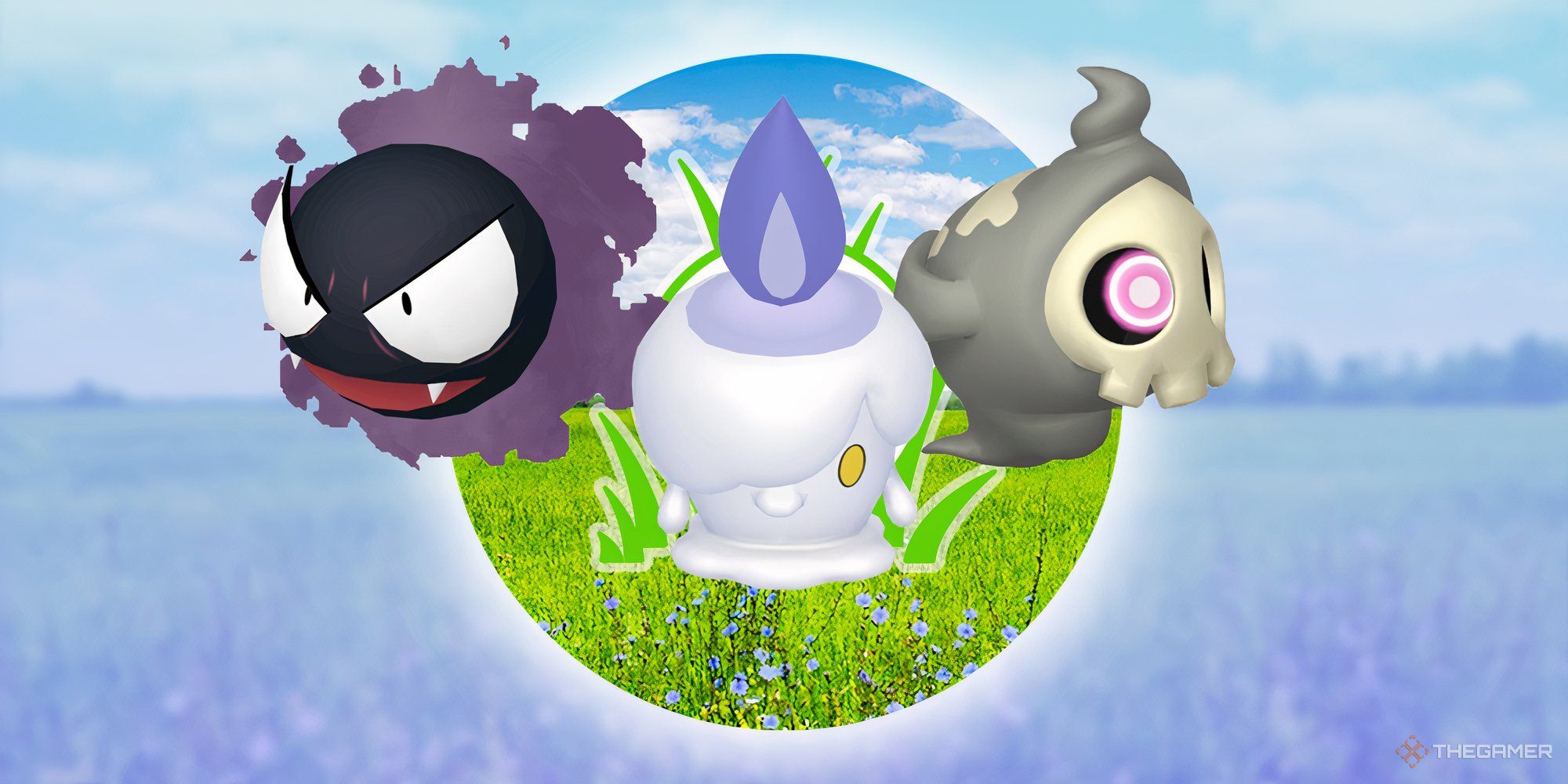 بهترین Mega Evolutions برای Raids در Pokemon Go 1 تصویری از Gastly، Litwick و Duskull با نماد برخورد وحشی Pokemon Go در پشت.