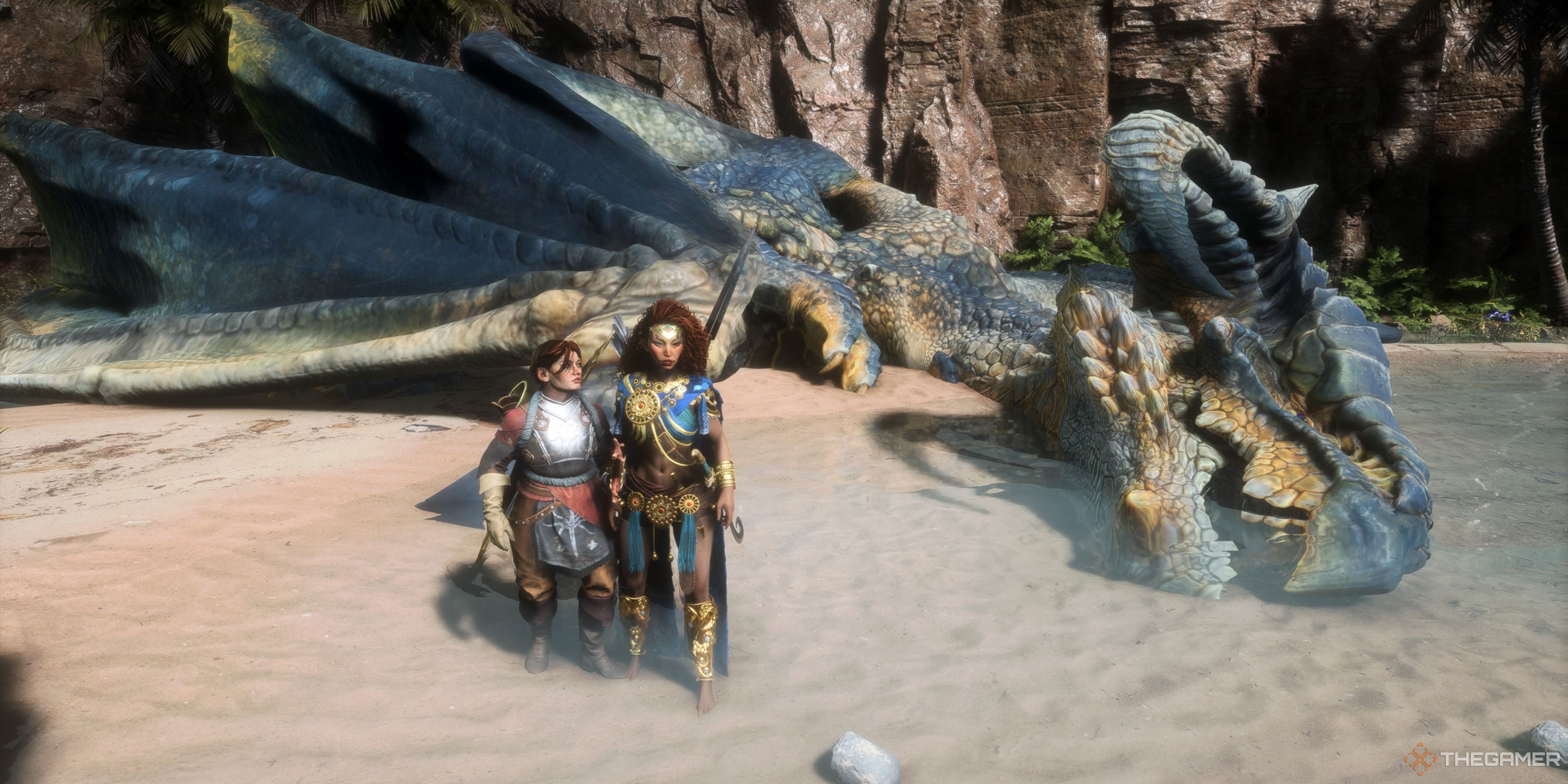 Harding and Rook in front of Kataranda The Stormrider in Dragon Age The Veilguard