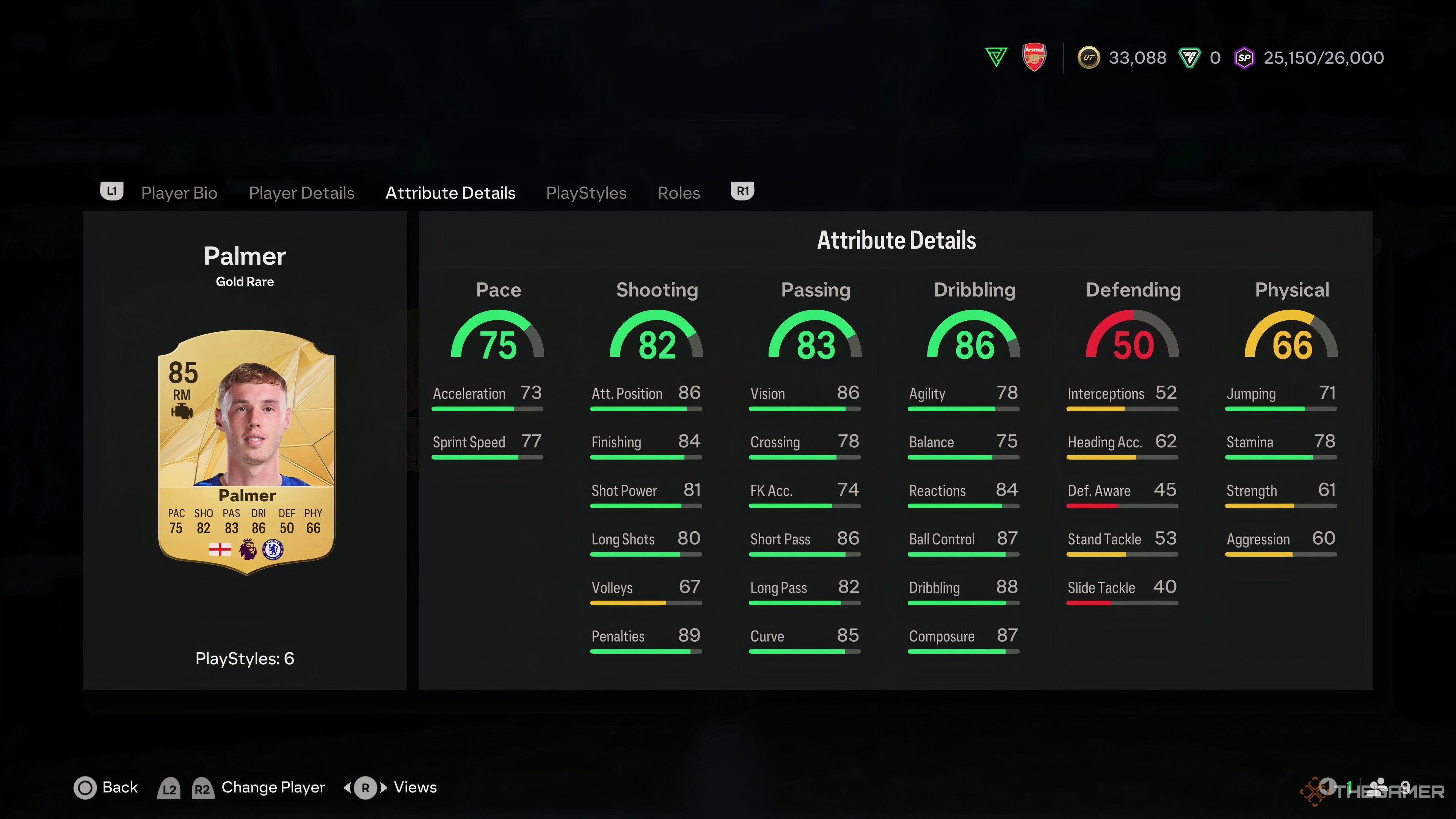 Cole Palmer&rsquo;s stats screen in EA Sports FC 25.