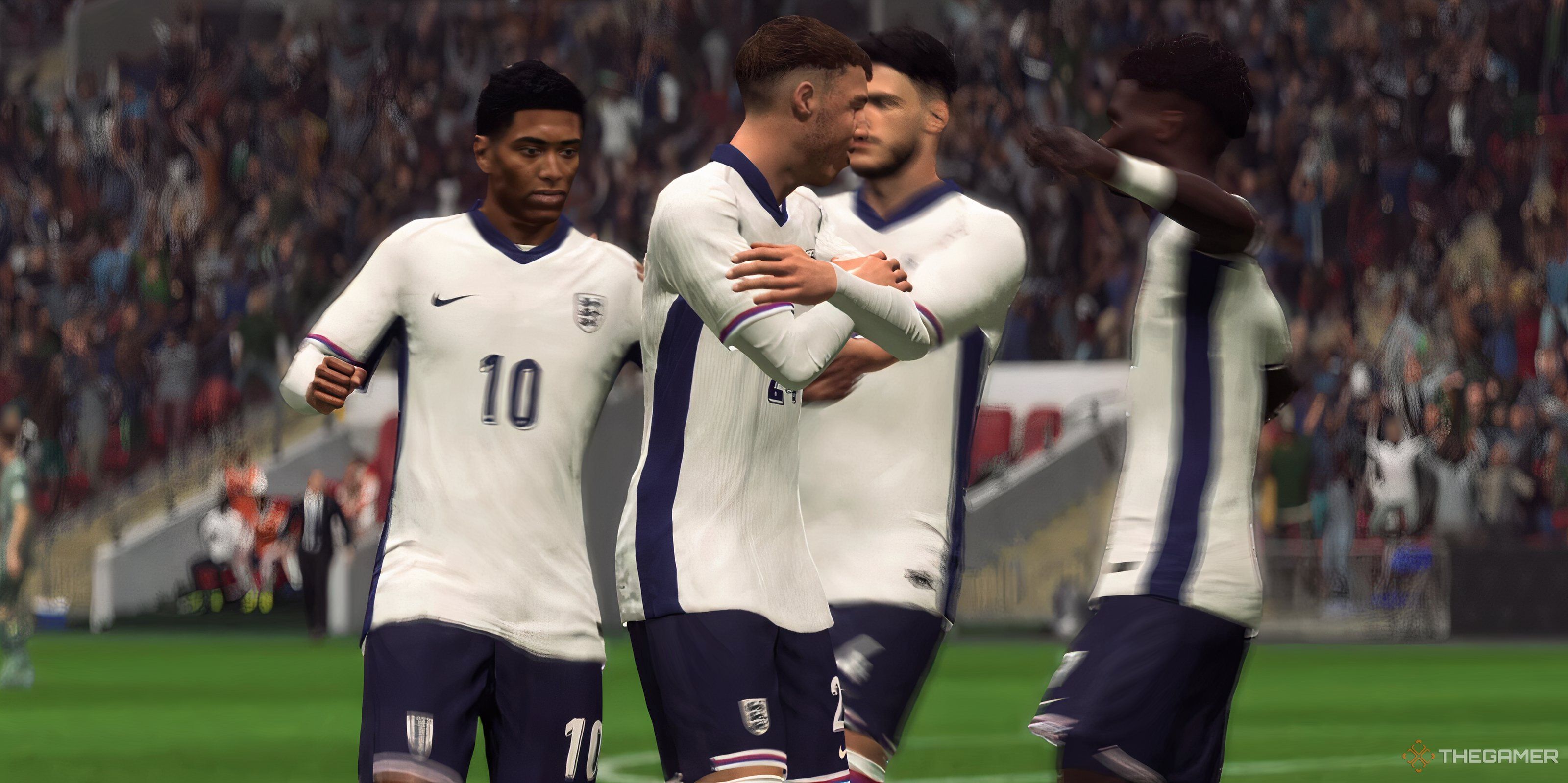 Cole Palmer doing his celebration with other England players in EA Sports FC 25.