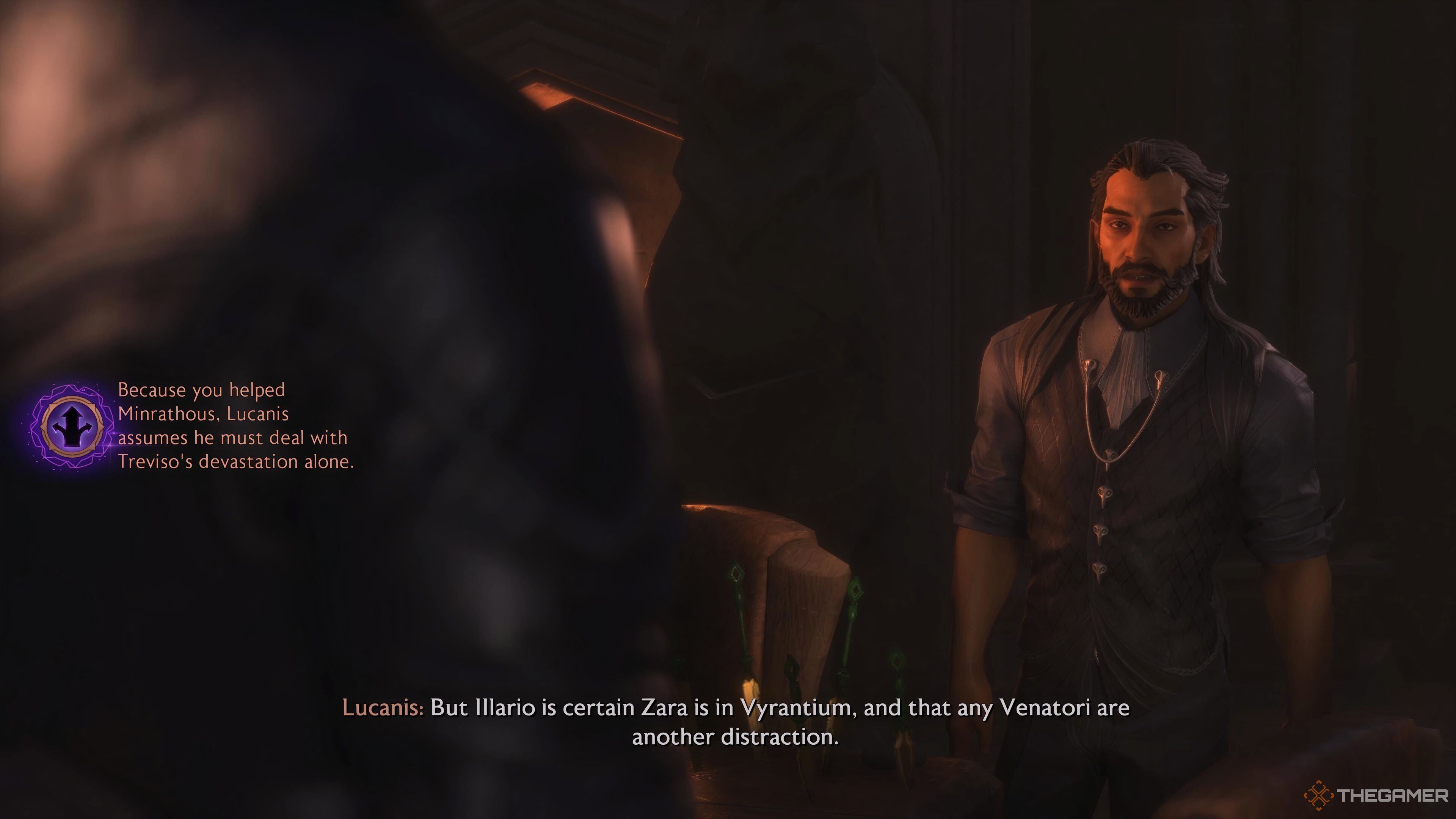 Rook talking to Lucanis about choice consequences in Dragon Age: The Veilguard.