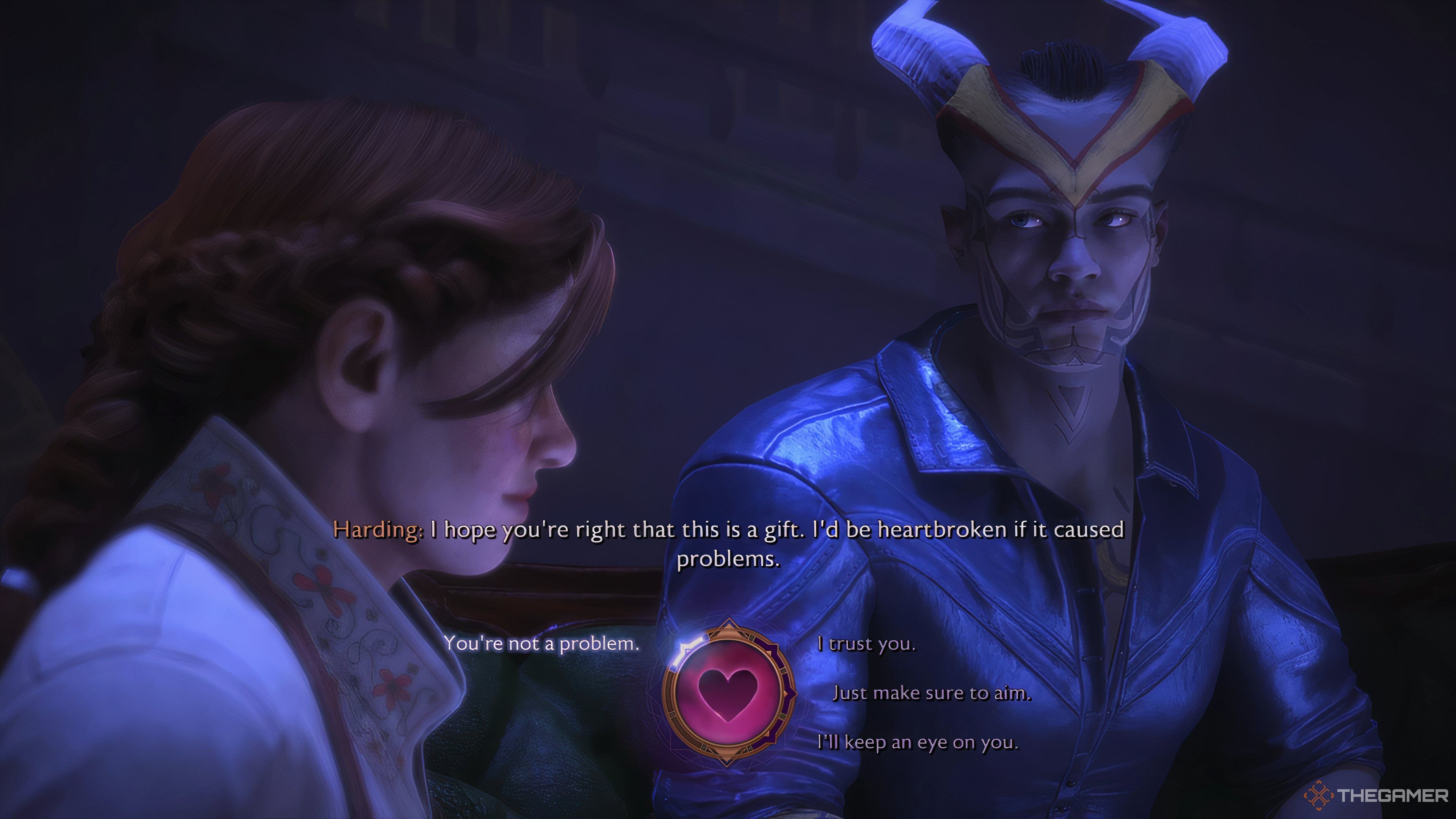 The final romance dialogue option in Dragon Age: The Veilguard.