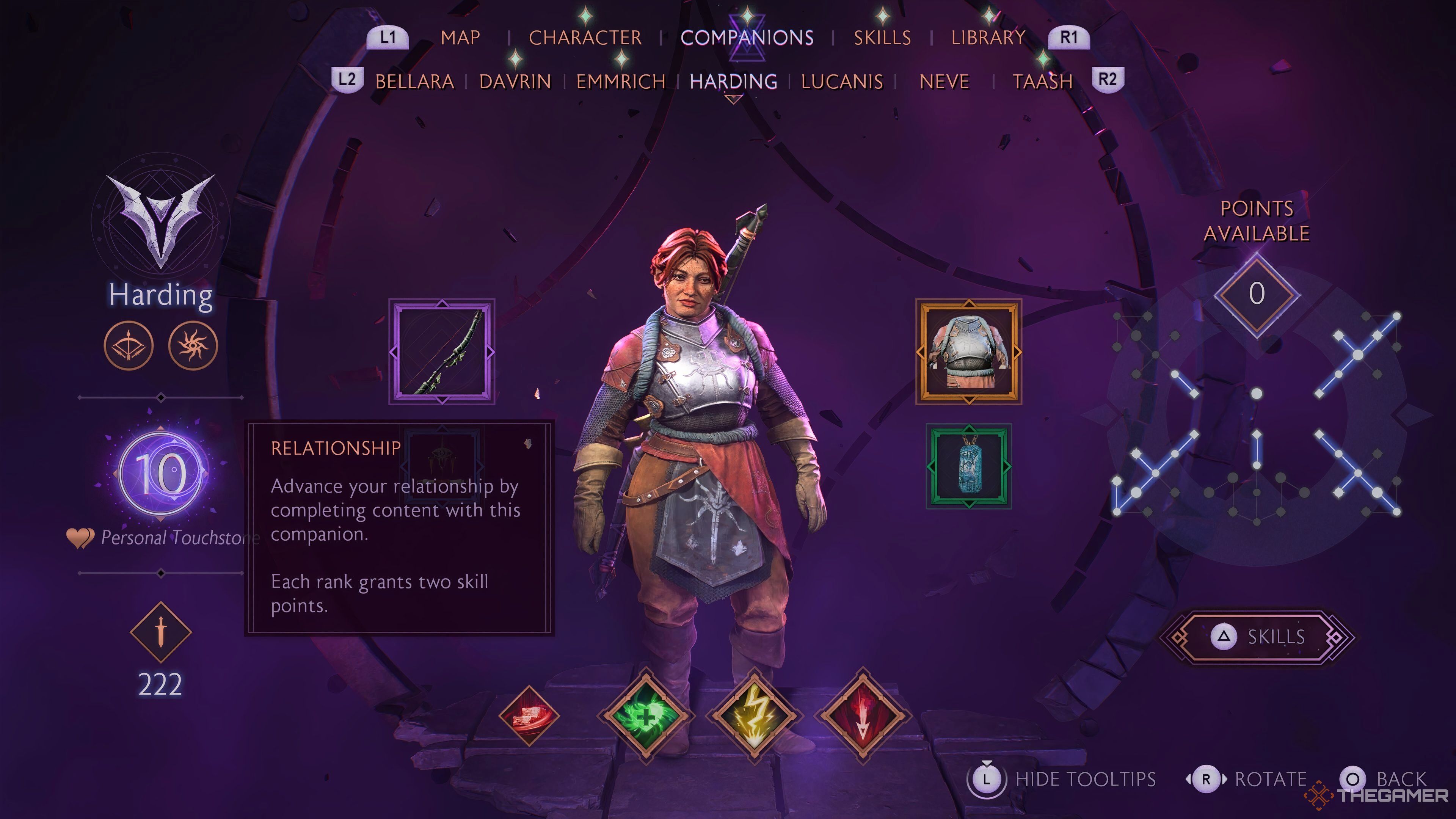 Harding's character screen showing her at level 10 in Dragon Age: The Veilguard.