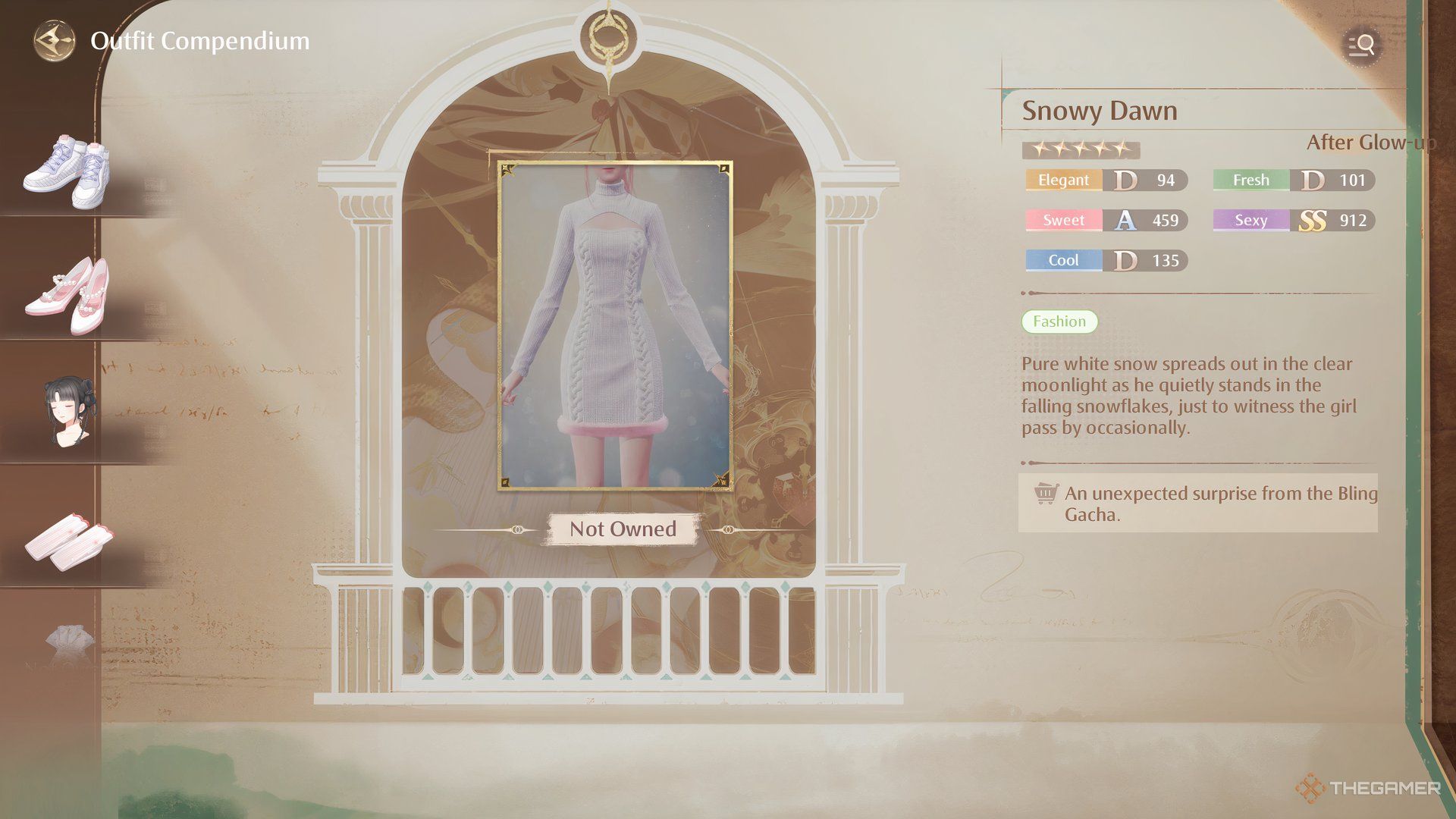 Infinity Nikki Snowy Dawn white cut-out sweater dress.