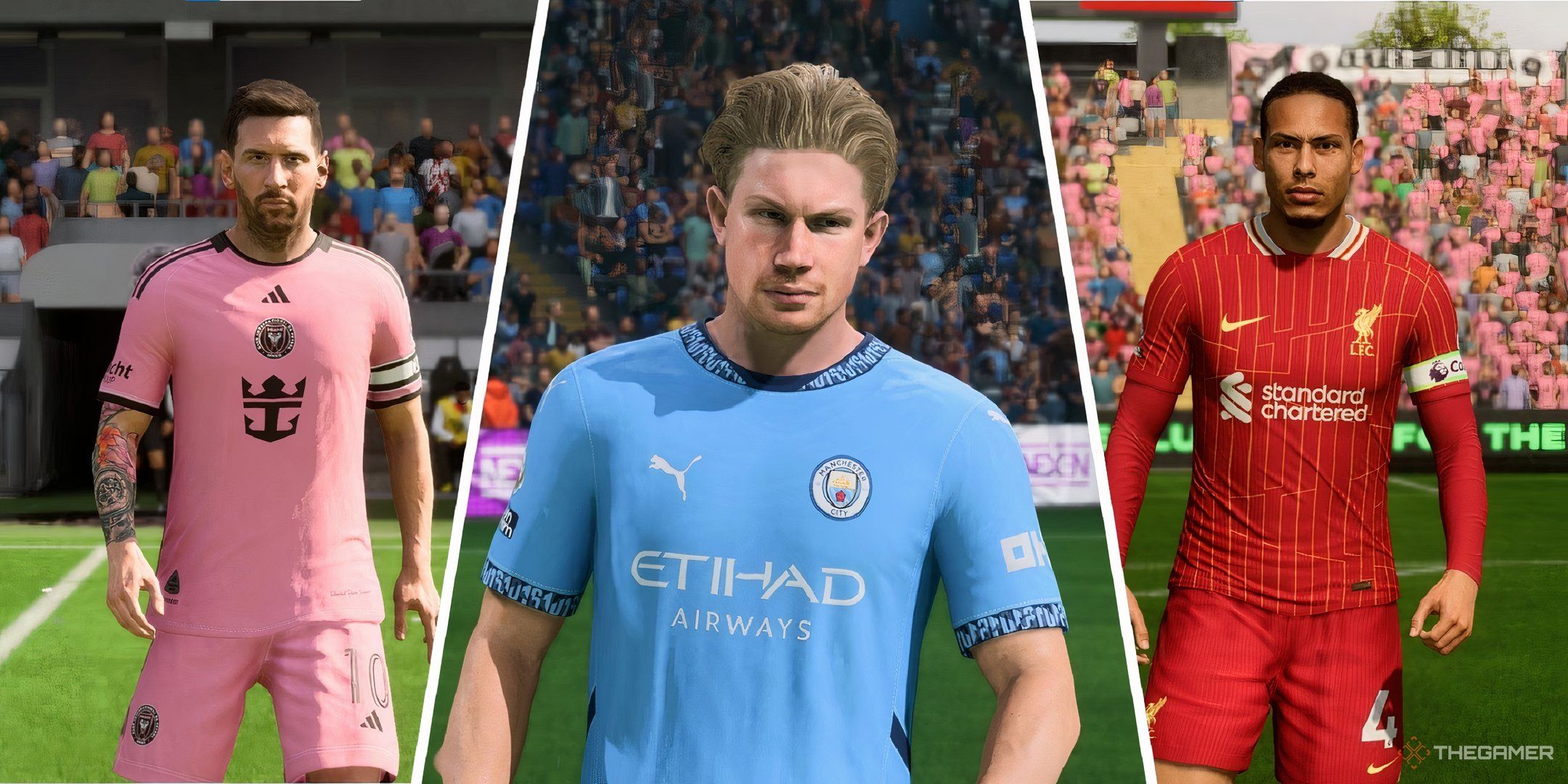 Lionel Messi, Kevin De Bryune and Virgil van Dijk in EA Sports FC 25.