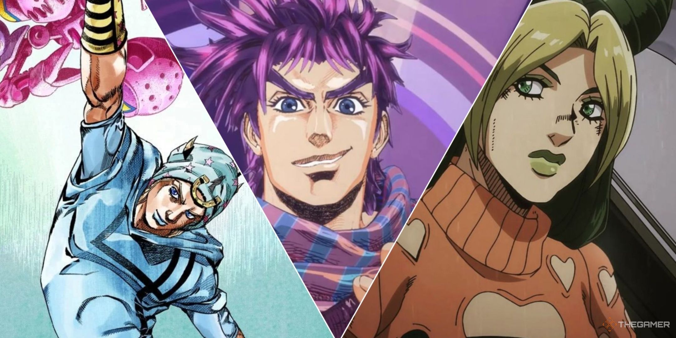 A collage of various Jojos from Jojo's Bizarre Adventure such as Johnny Joestar, Joseph Joestar, and Jolyne Kujo.