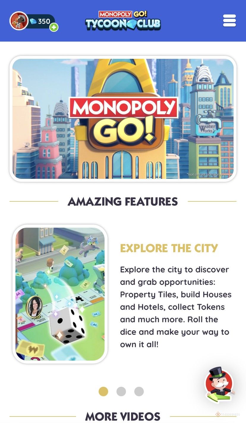 Monopoly Go Tycoon Club homepage.