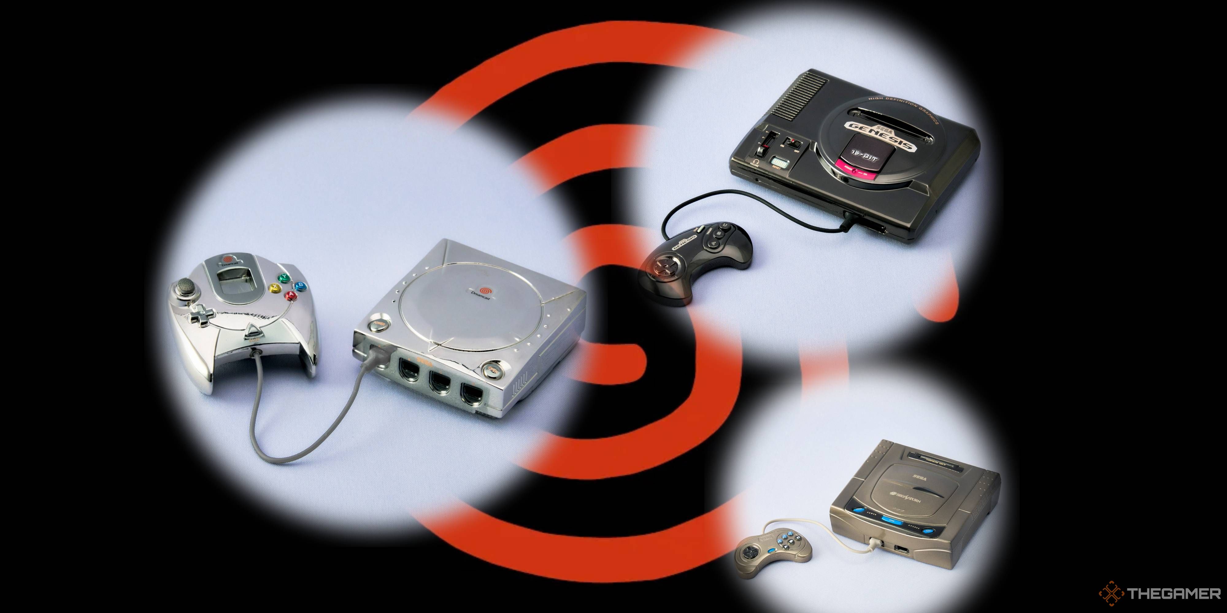 bright arts dreamcast, genesis, and sega saturn figures on a dreamcast logo