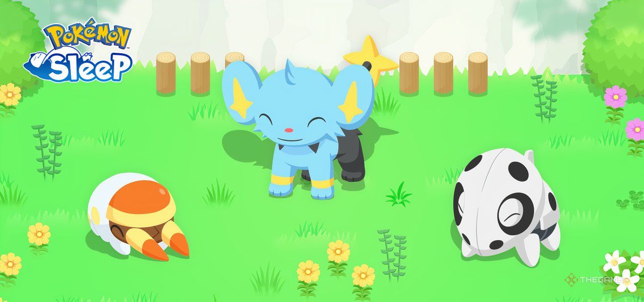 Pokemon Sleep Grubbin, Shinx, and Aron standing together on grass.