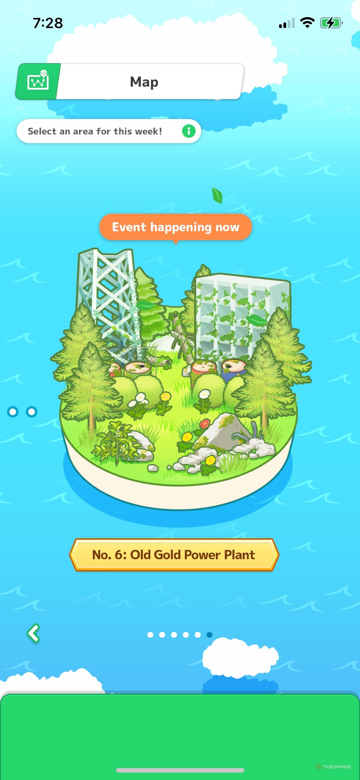 Pokemon Sleep Old Gold POwer Plant location with &ldquo;Event Happening&rdquo; text overhead.