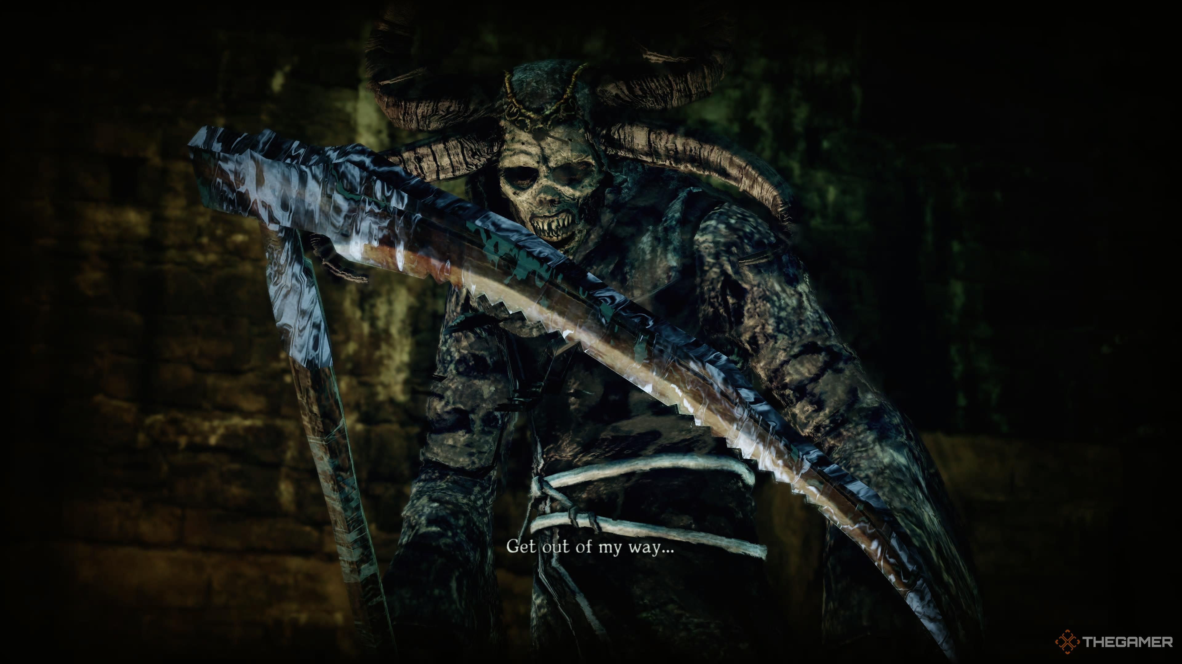 A closeshot of the first reaper saying, &ldquo;Get out of my way&hellip;&rdquo;.
