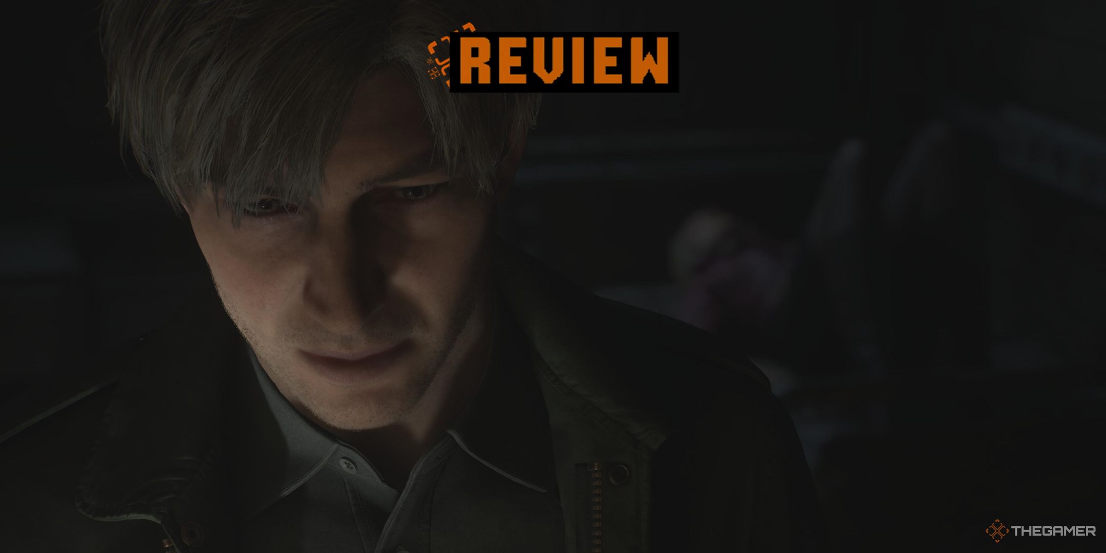 Silent Hill 2. James facing the camera with Maria in the background. Review Header.