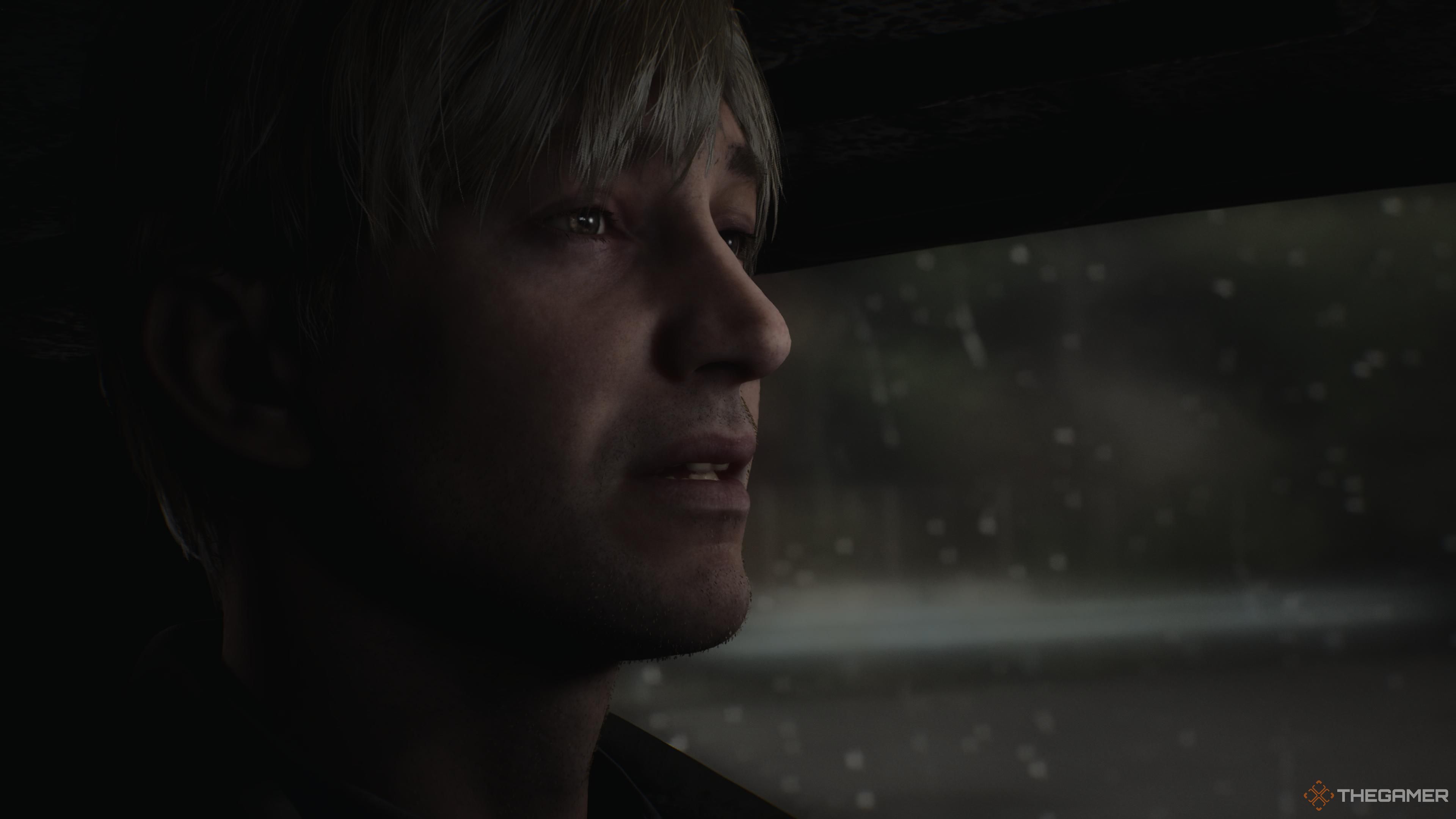 James with a misty-eyed expression in the In Water ending to silent hill 2 remake.