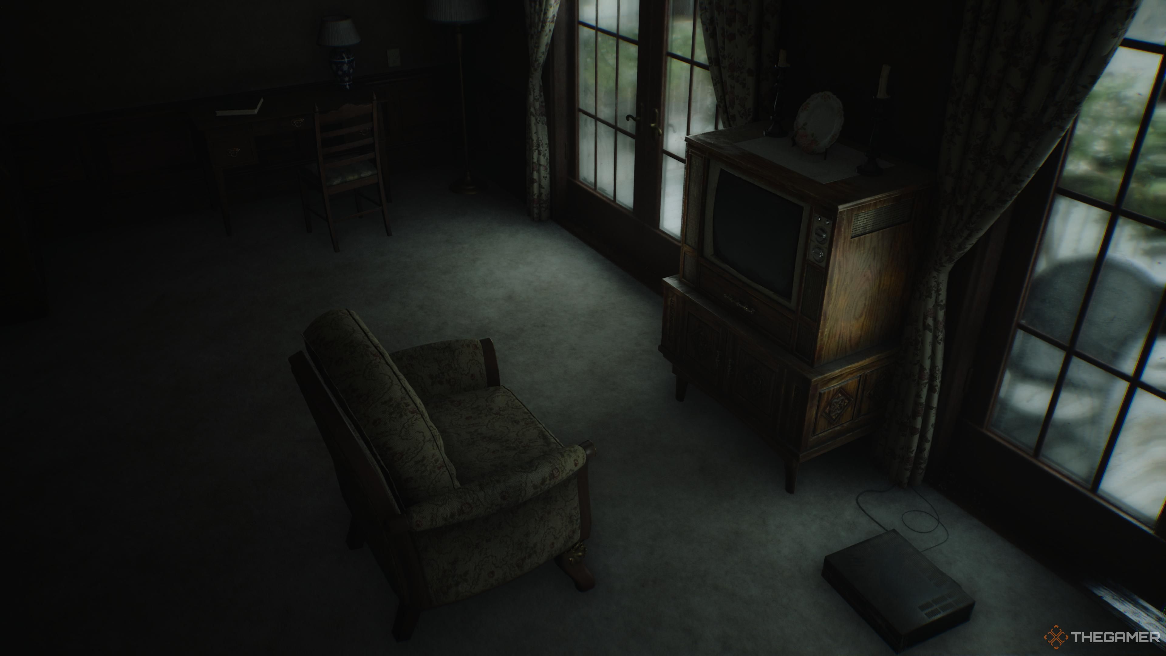 The armchair in James' hotel room empty after drinking the white claudia in the bliss ending of silent hill 2 remake.