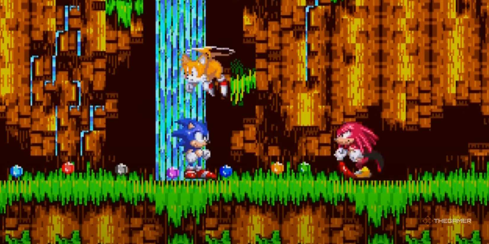Sonic, Tails, and Knuckles in the beginning of Sonic The Hedgehog 3.