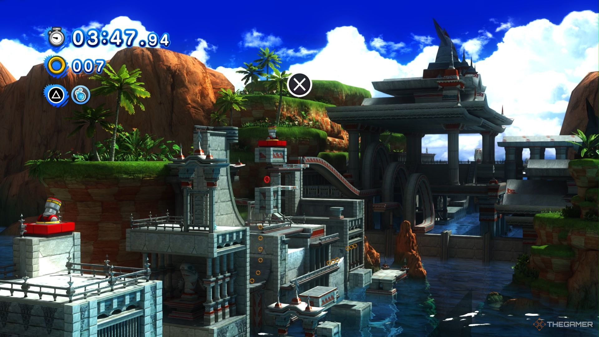 SONIC X SHADOW GENERATIONS Sonic being shot from a cannon in seaside hill.
