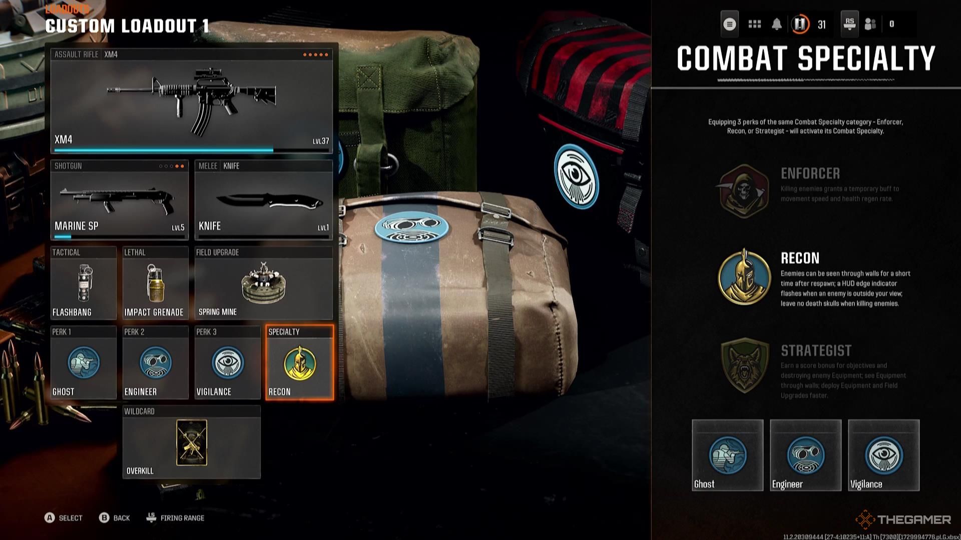 The Recon Combat Specialty is active in the loadout screen of Call of Duty: Black Ops 6.