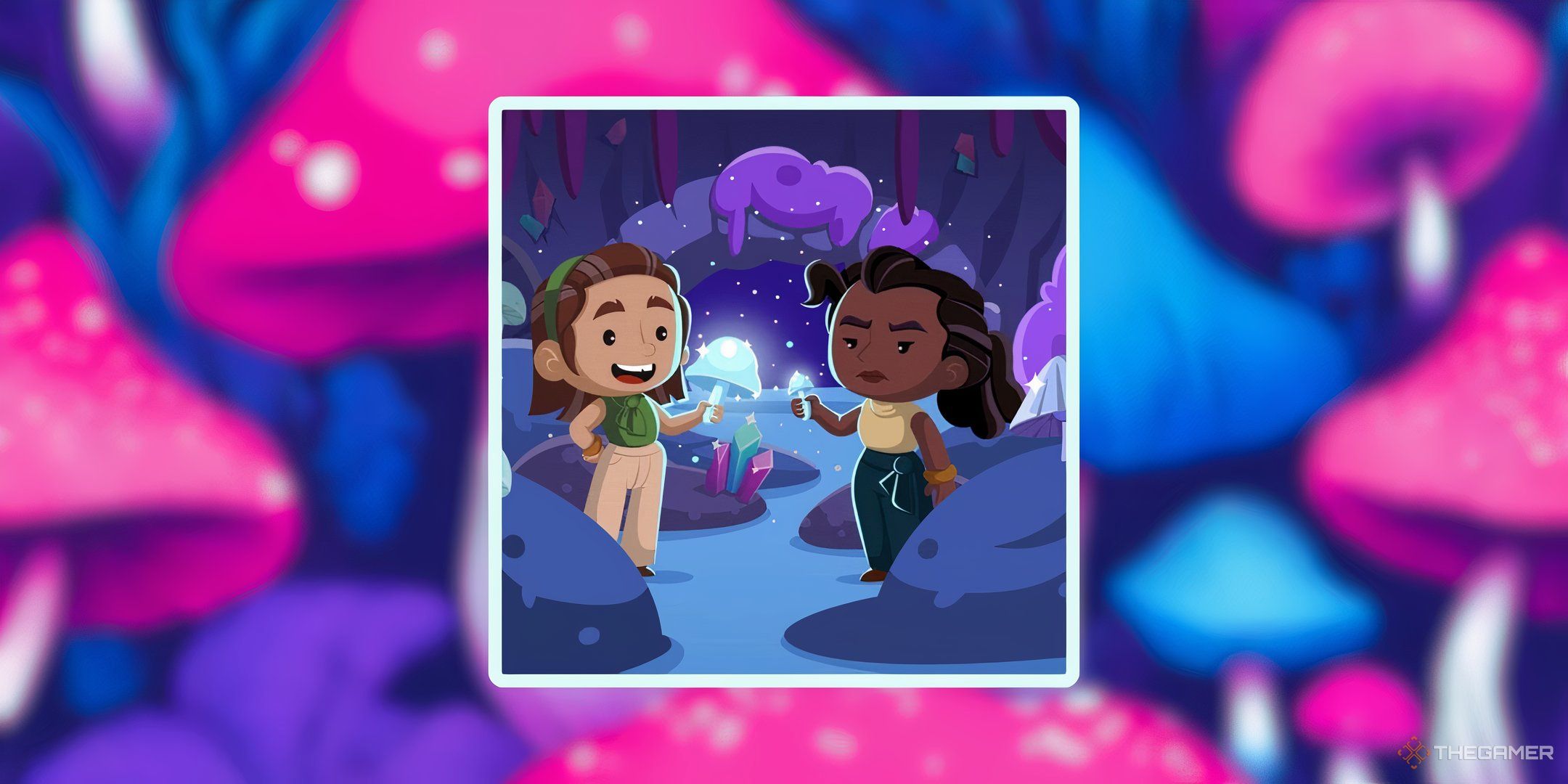 Spore Score characters on a colorful mushroom background during Spore Score in Monopoly Go.