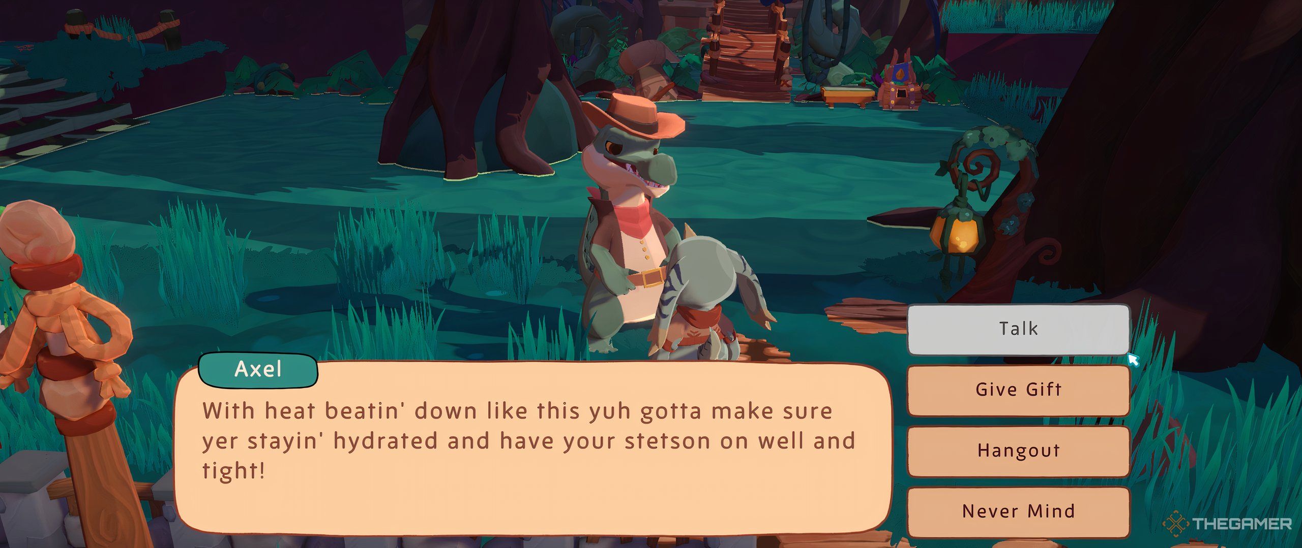 Talking to Axel in Amber Isle.
