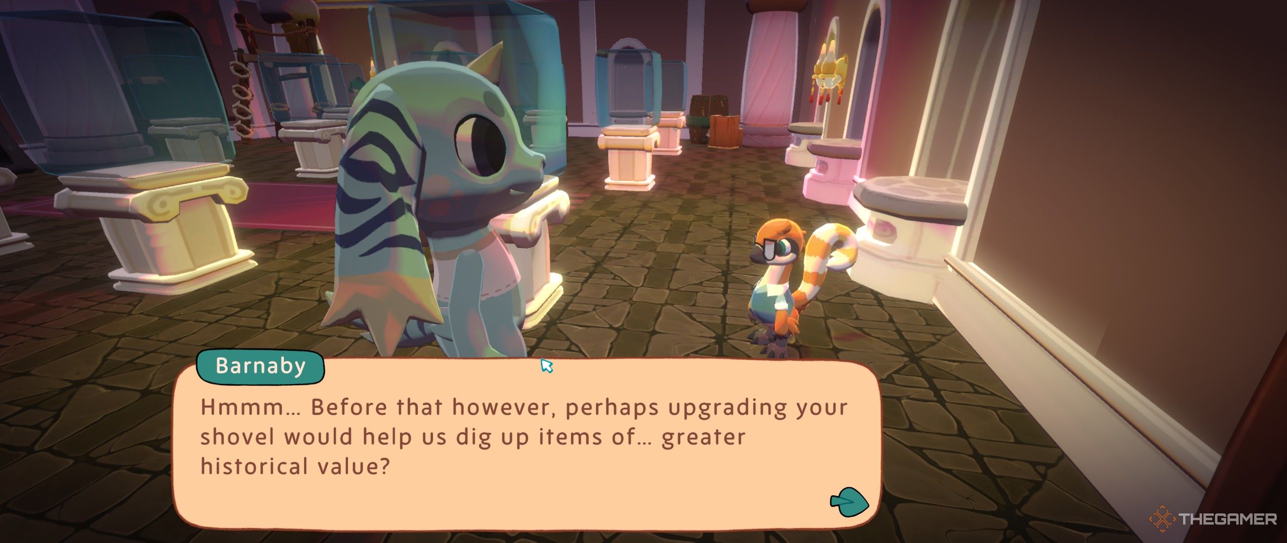 Talking to Barnaby at the museum in Amber Isle.