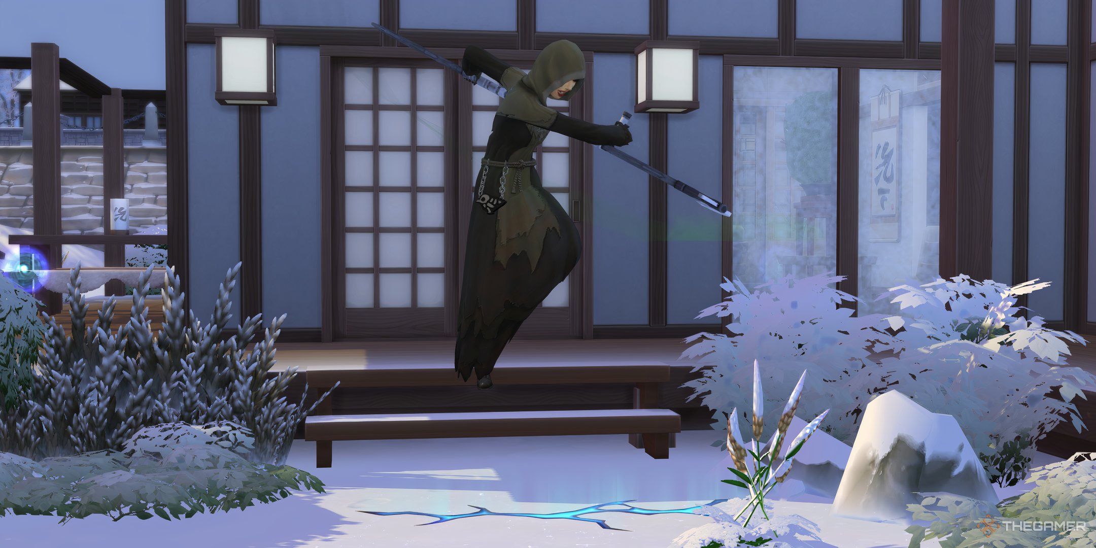 The Sims 4 life and death a grimtern closing a fissure in the snow.