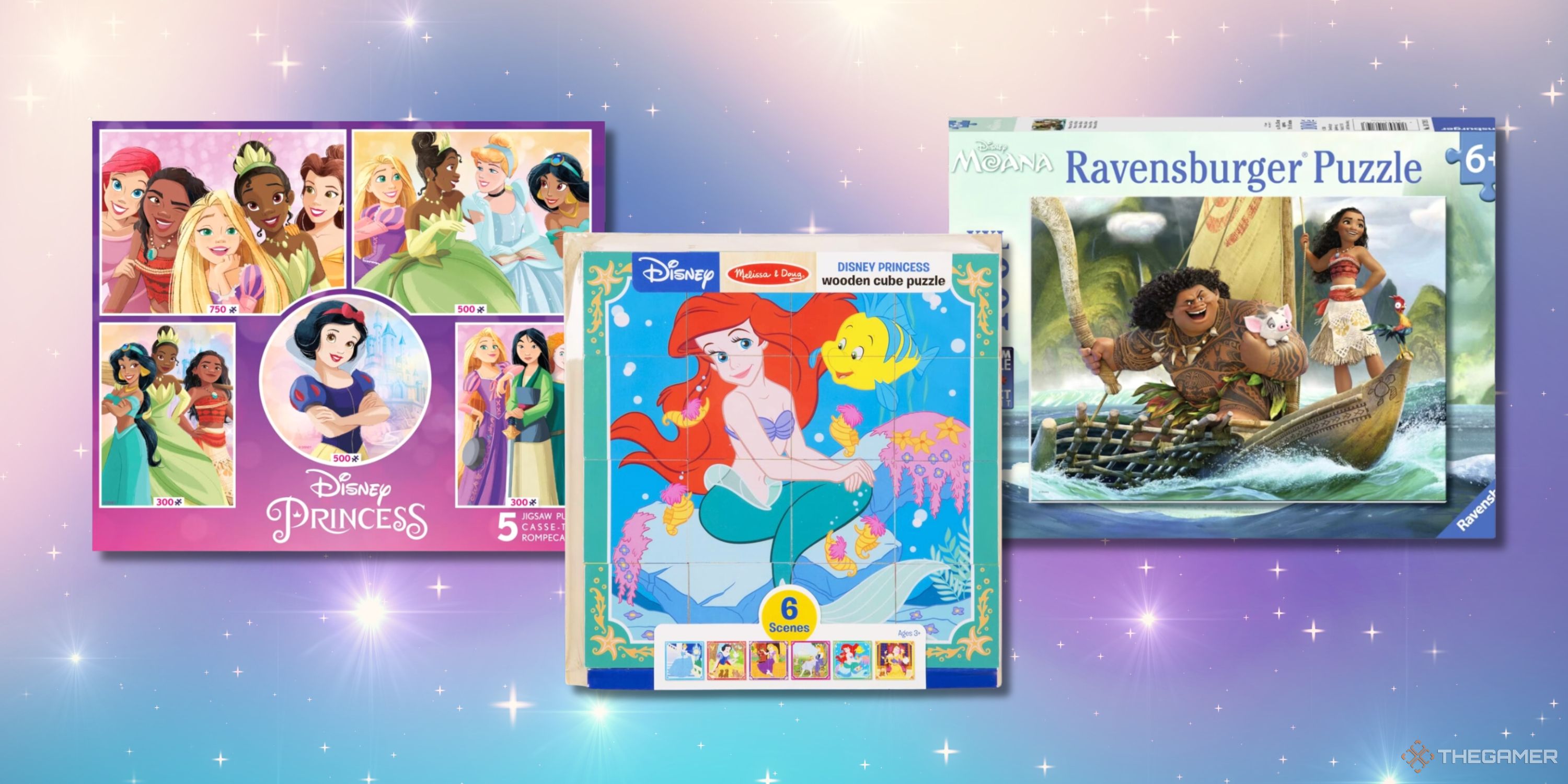 Three disney princess themed puzzles