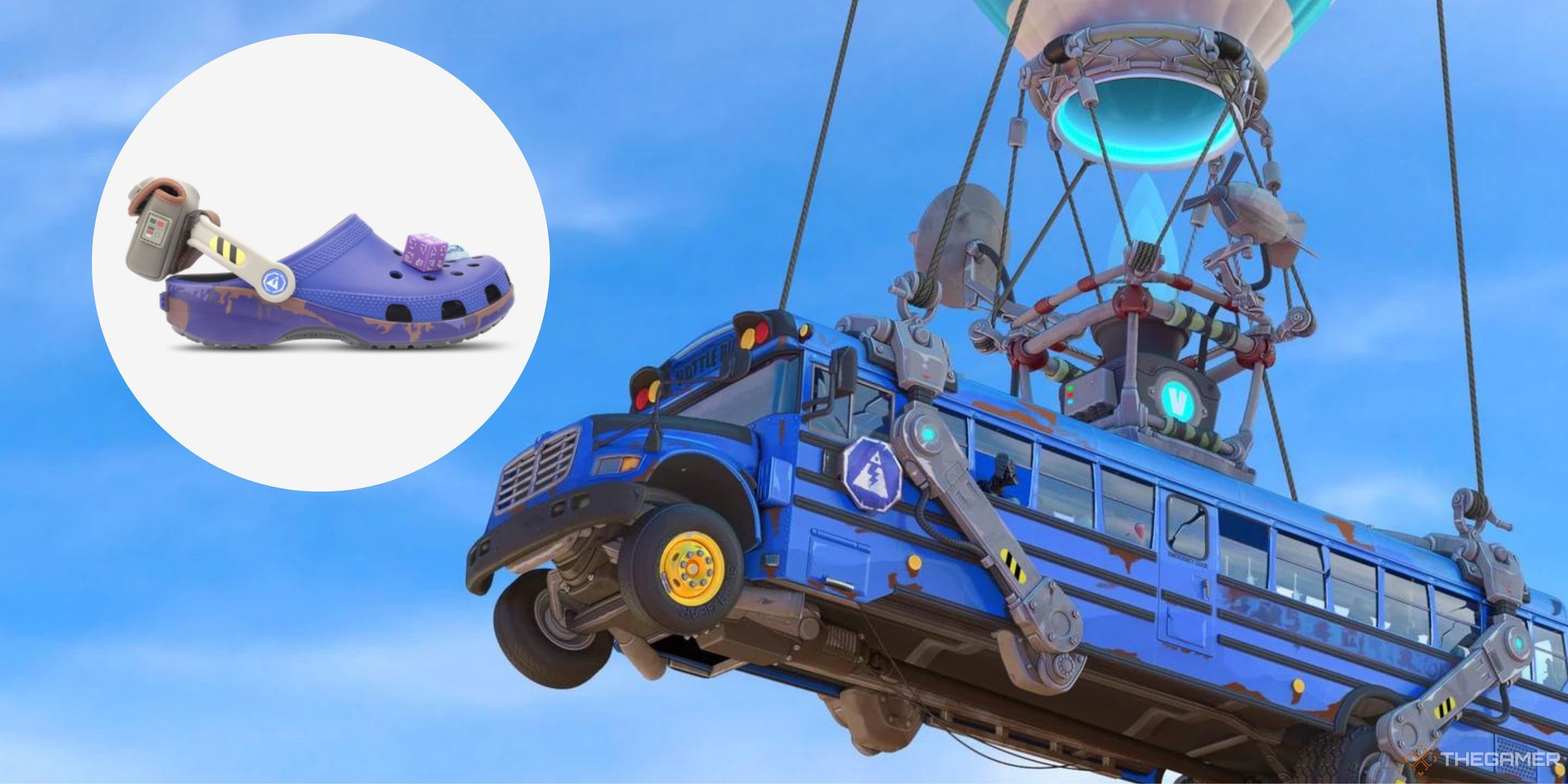 У Fortnite Battle Bus Crocs есть собственная подложка и тематический джиббит