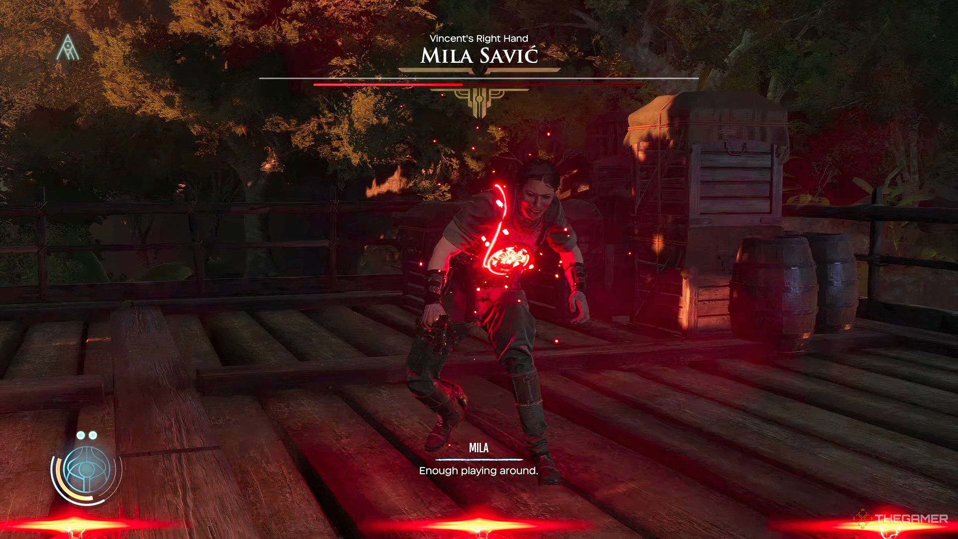 Mila Savic entering Phase 2 of her fight and activating a special ability in Unknown 9: Awakening.