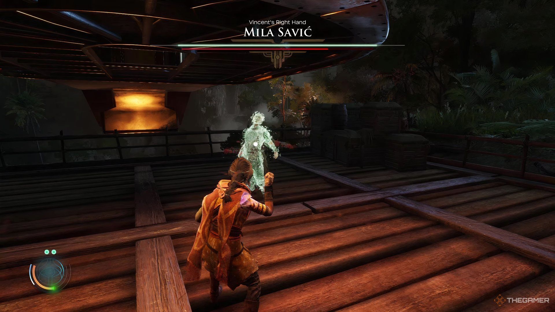 Haroona using the Pull skill against Mila to bring her closer during the fight in Unknown 9: Awakening.